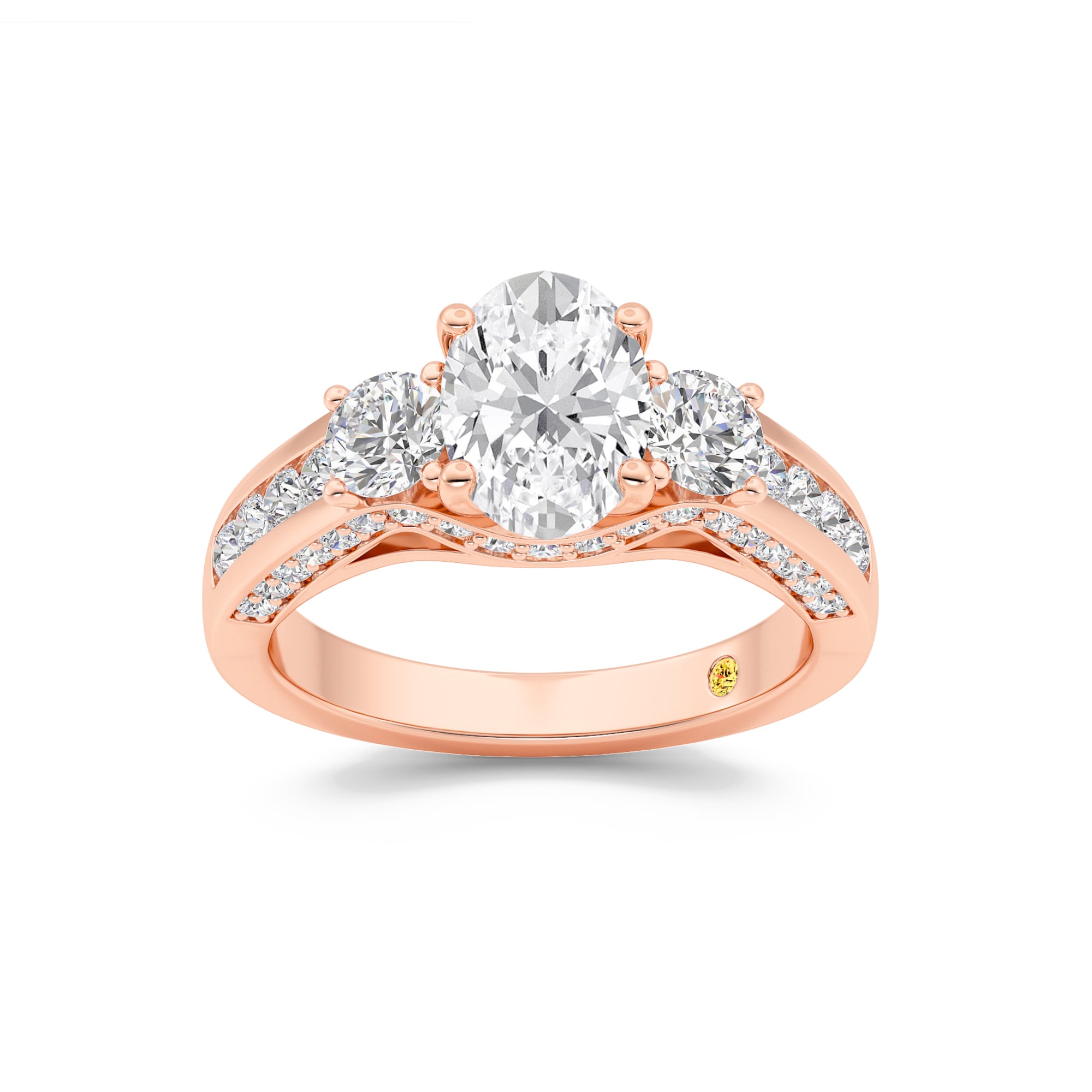Aarhus Pavé Set Hidden Accent Three Stone Oval Lab Grown Cathedral Diamond Engagement Ring