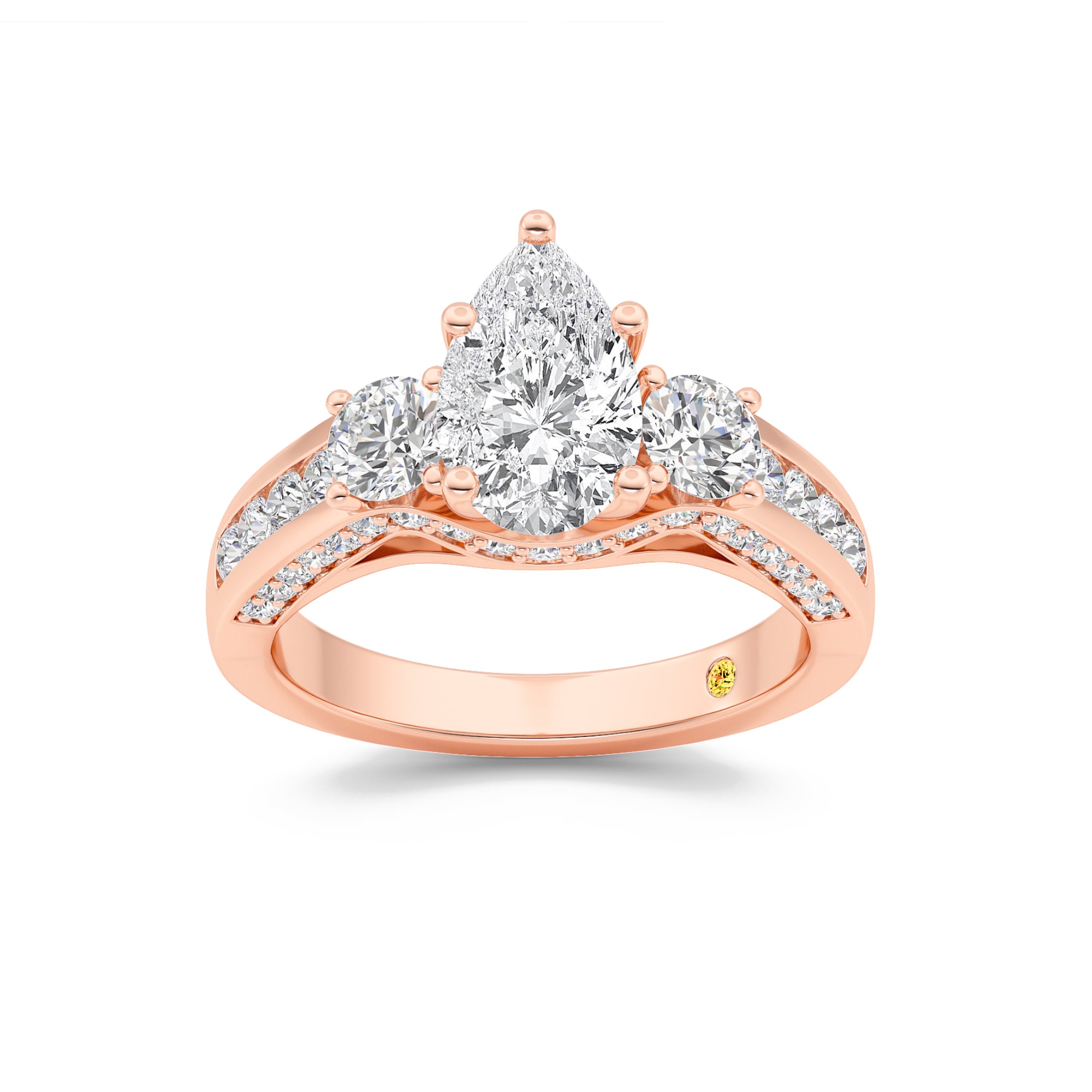 Aarhus Pavé Set Hidden Accent Three Stone Pear Shape Lab Grown Cathedral Diamond Engagement Ring