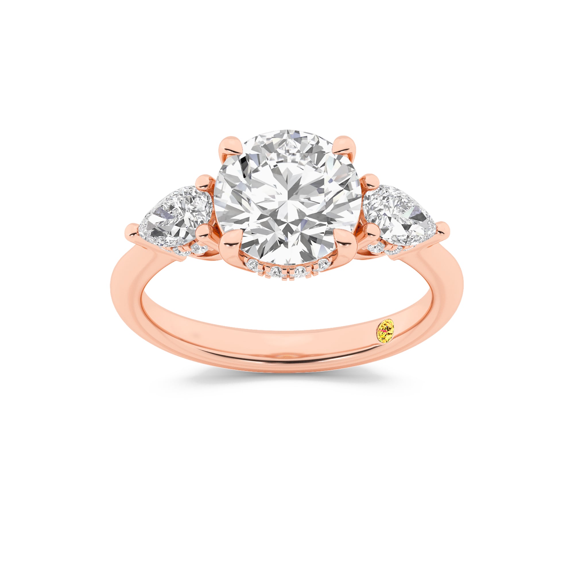 Celestia Three Stone Hidden Halo Round Lab Grown Diamond Engagement Ring