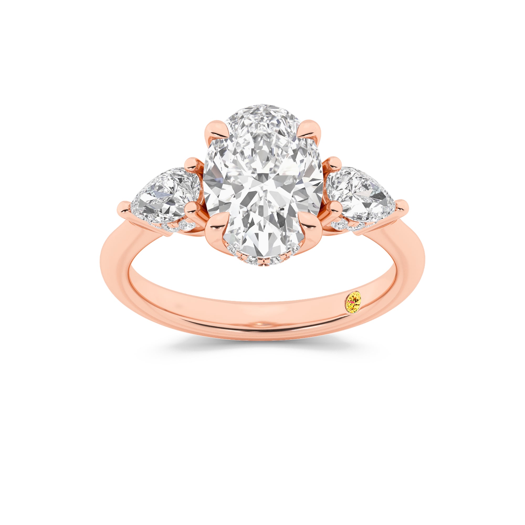 Celestia Three Stone Hidden Halo Oval Lab Grown Diamond Engagement Ring