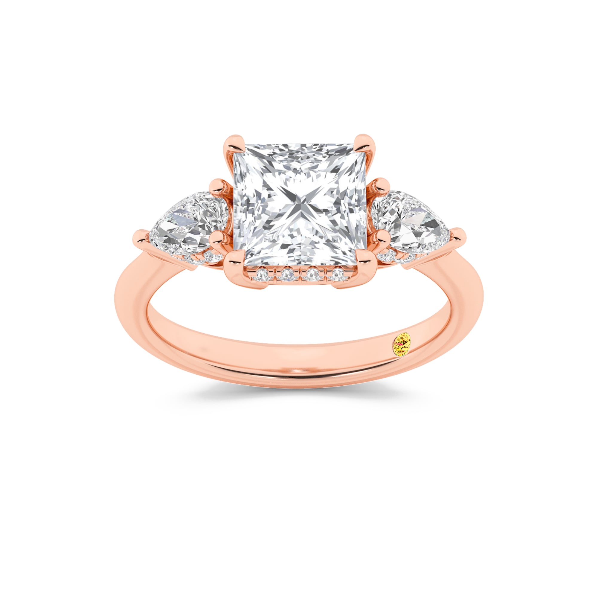 Celestia Three Stone Hidden Halo Princess Cut Lab Grown Diamond Engagement Ring