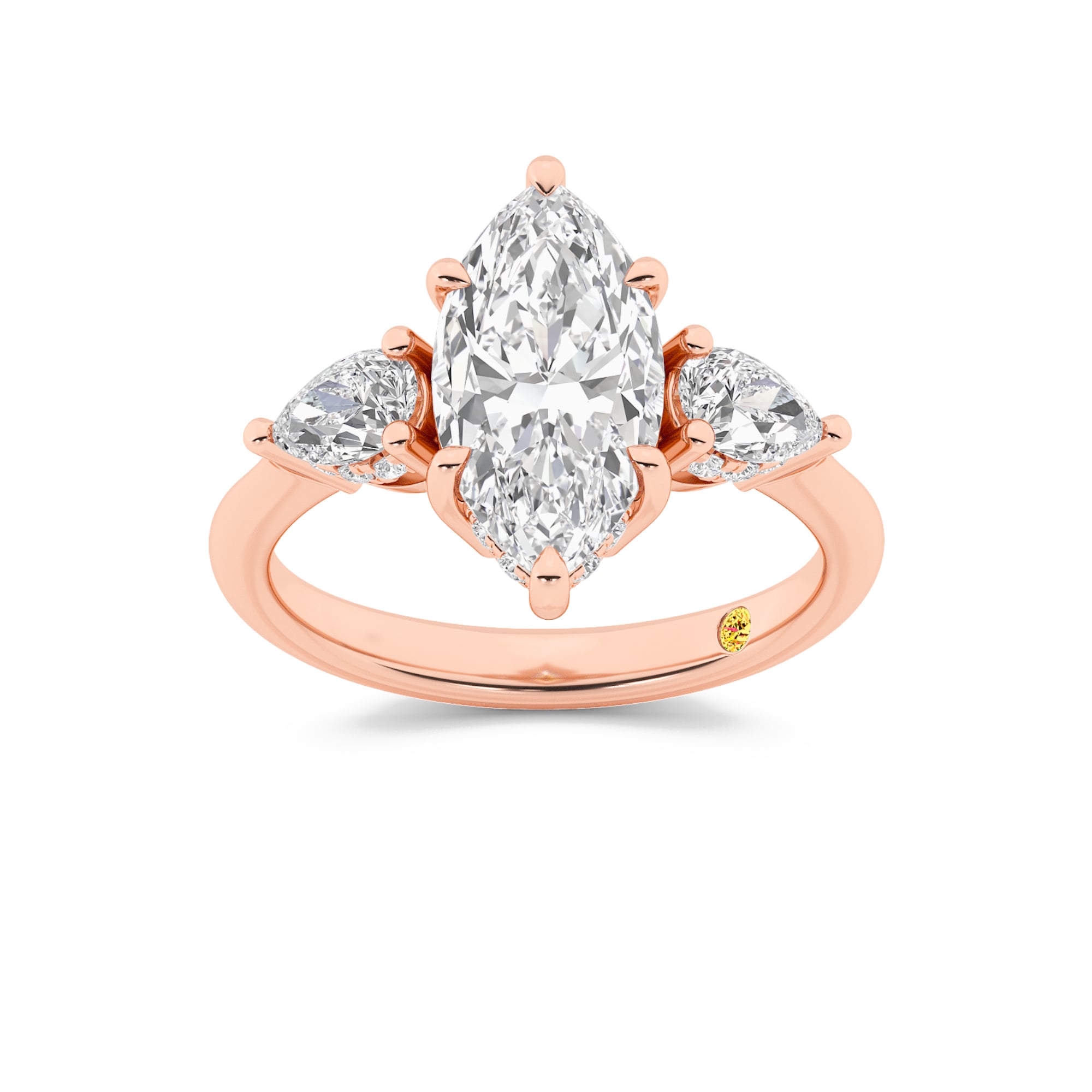Celestia Three Stone Hidden Halo Marquise Lab Grown Diamond Engagement Ring