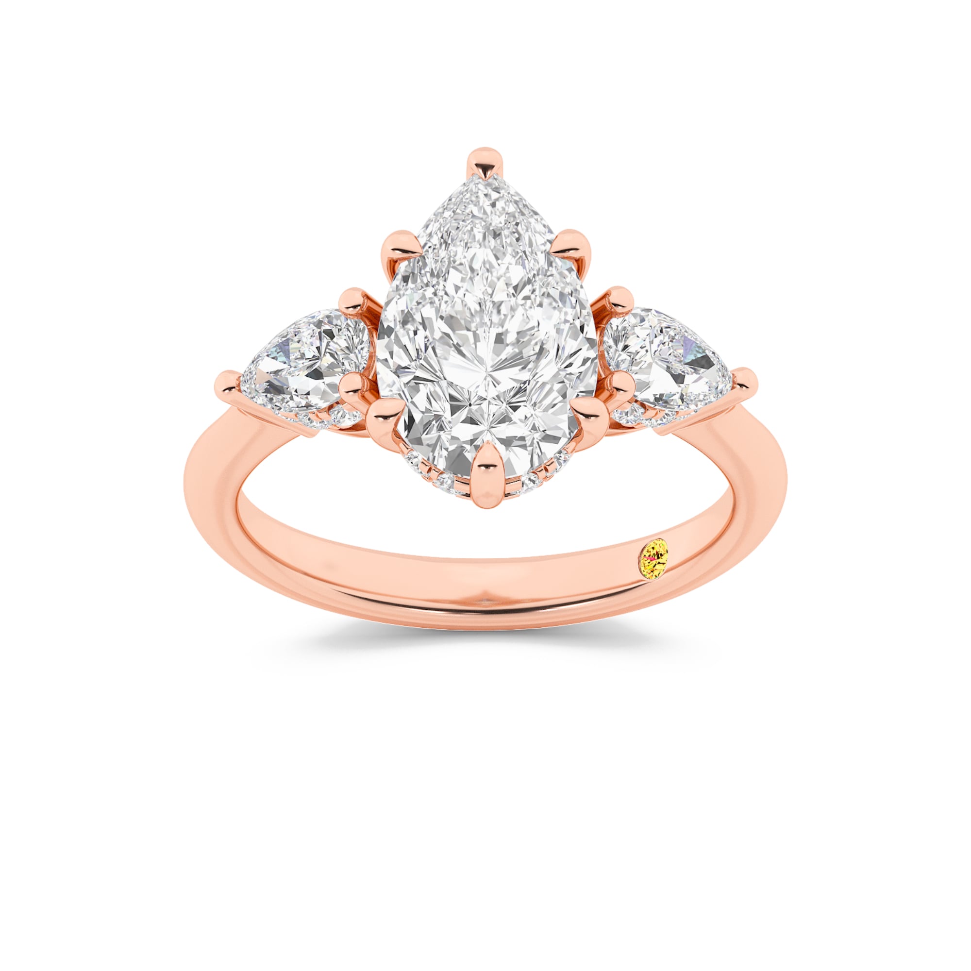 Celestia Three Stone Hidden Halo Pear Shape Lab Grown Diamond Engagement Ring