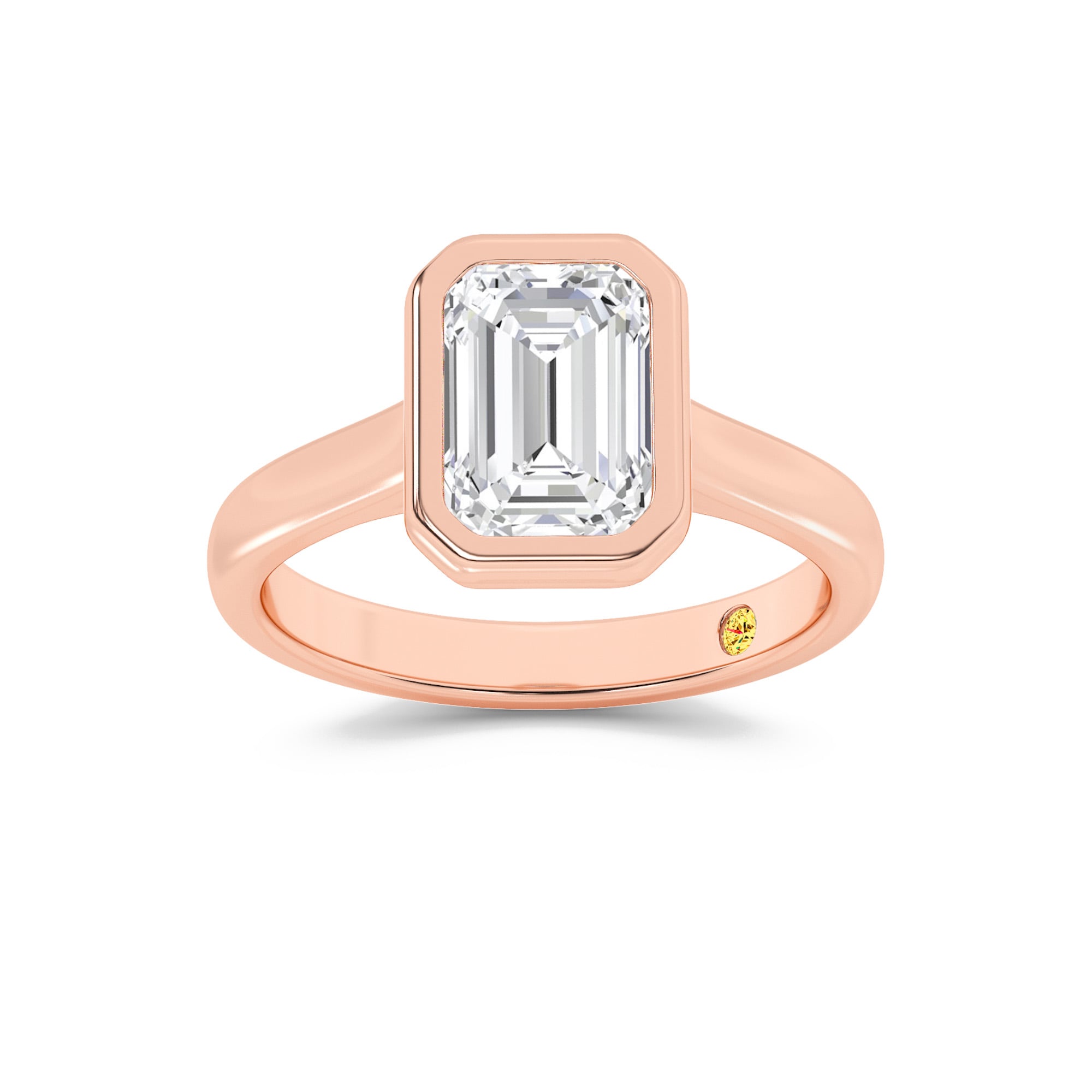 Secret Kiss Bezel Set Emerald Cut Lab Grown Diamond Engagement Ring