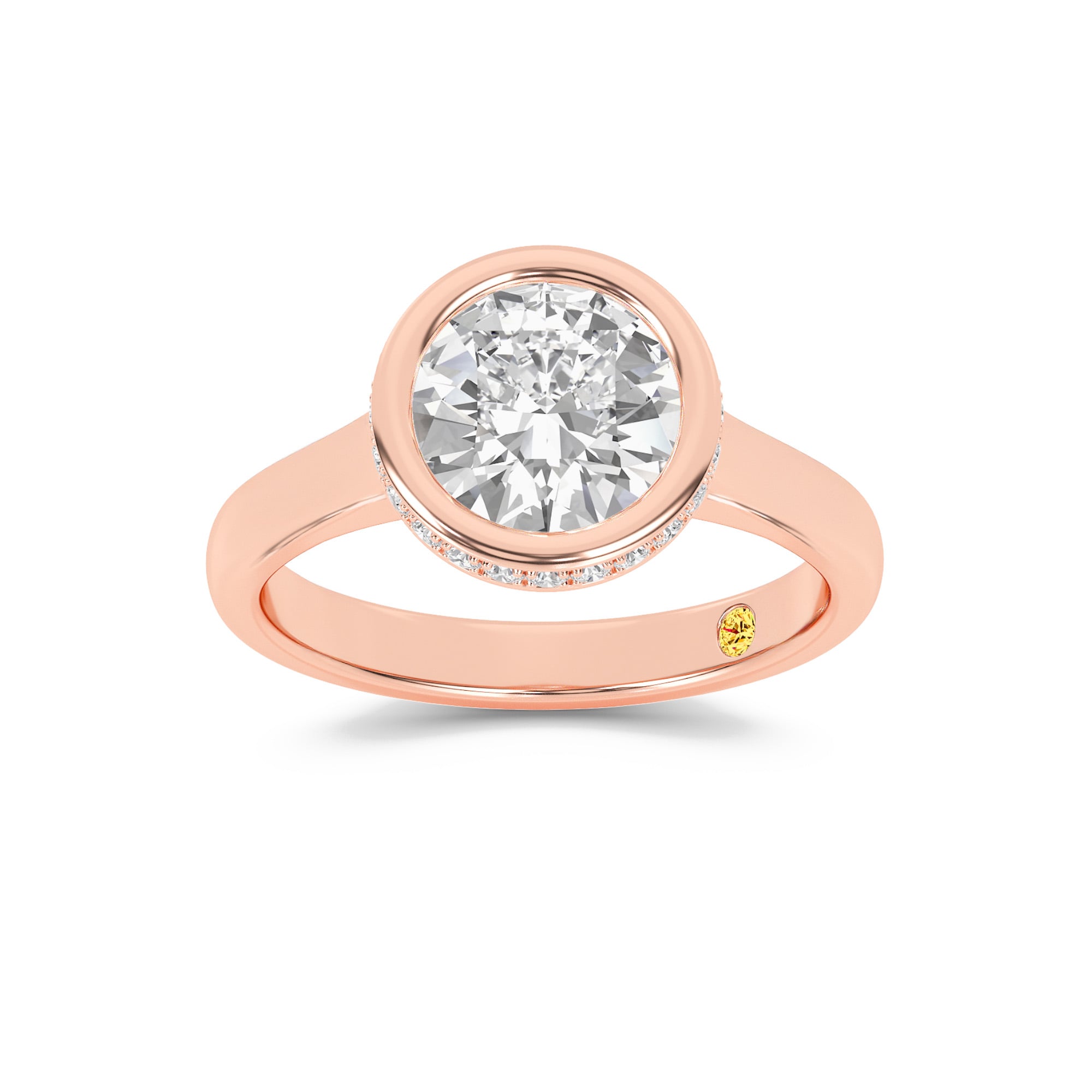 Secret Kiss Bezel Set Hidden Halo Round Lab Grown Diamond Engagement Ring