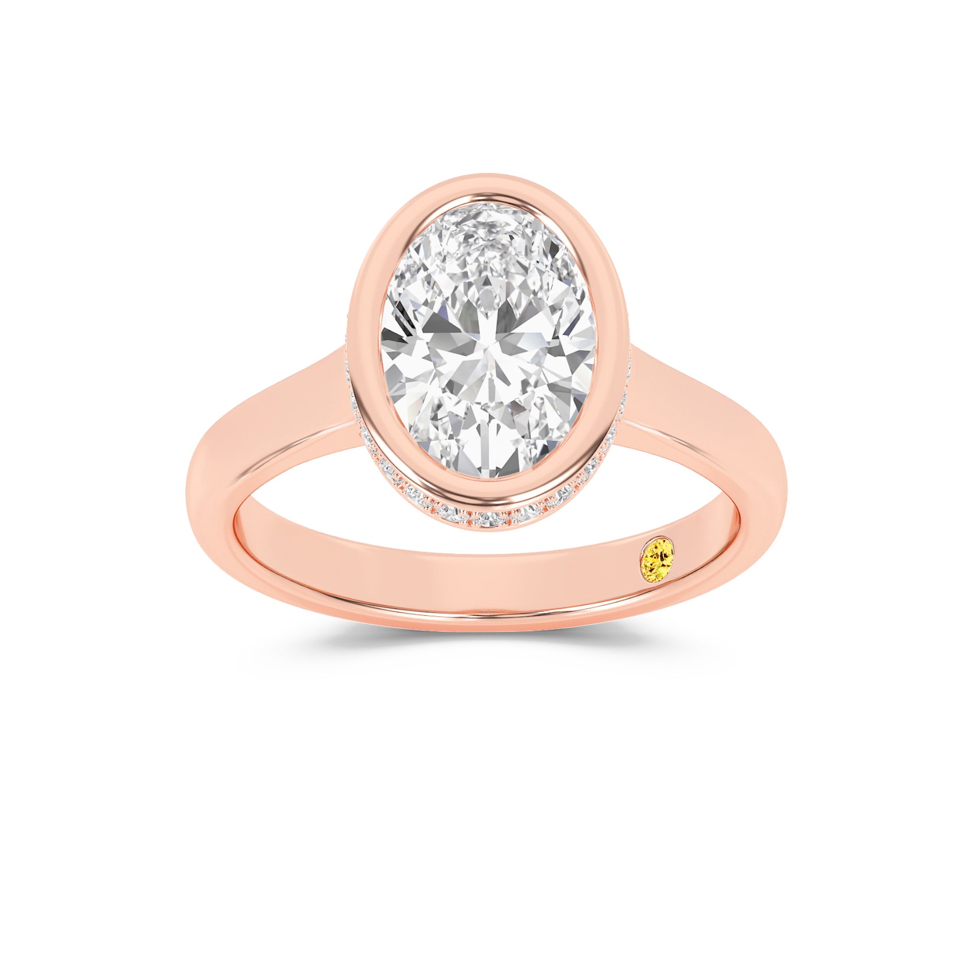 Secret Kiss Bezel Set Hidden Halo Oval Lab Grown Diamond Engagement Ring