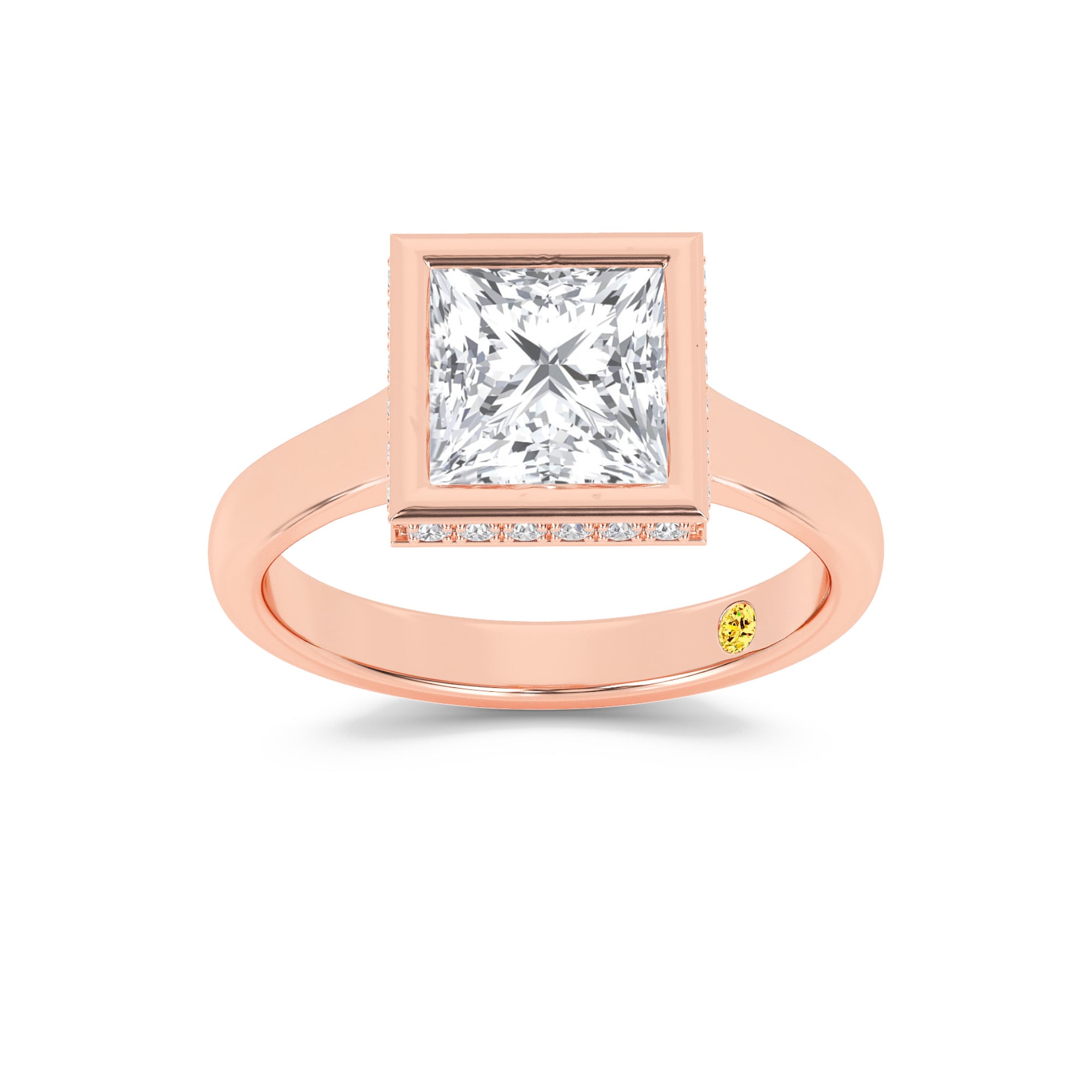 Secret Kiss Bezel Set Hidden Halo Princess Cut Lab Grown Diamond Engagement Ring