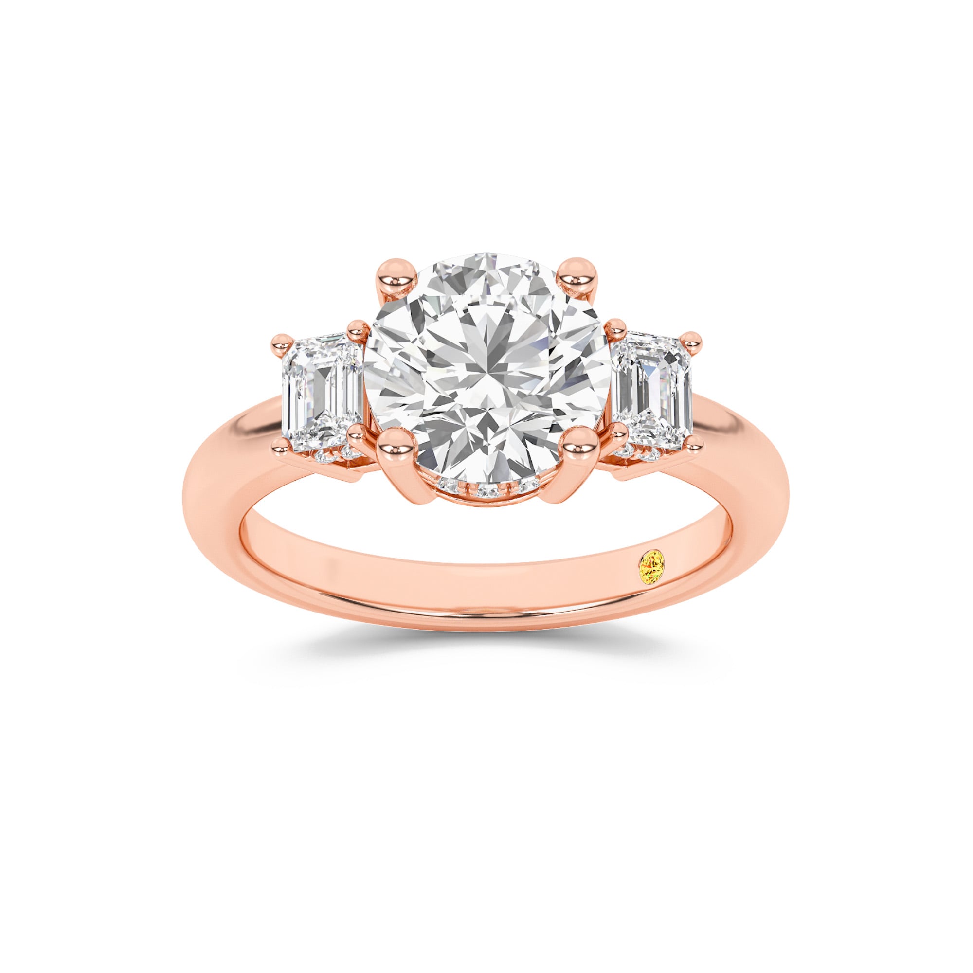 Seraphina Three Stone Hidden Halo Round Lab Grown Diamond Engagement Ring