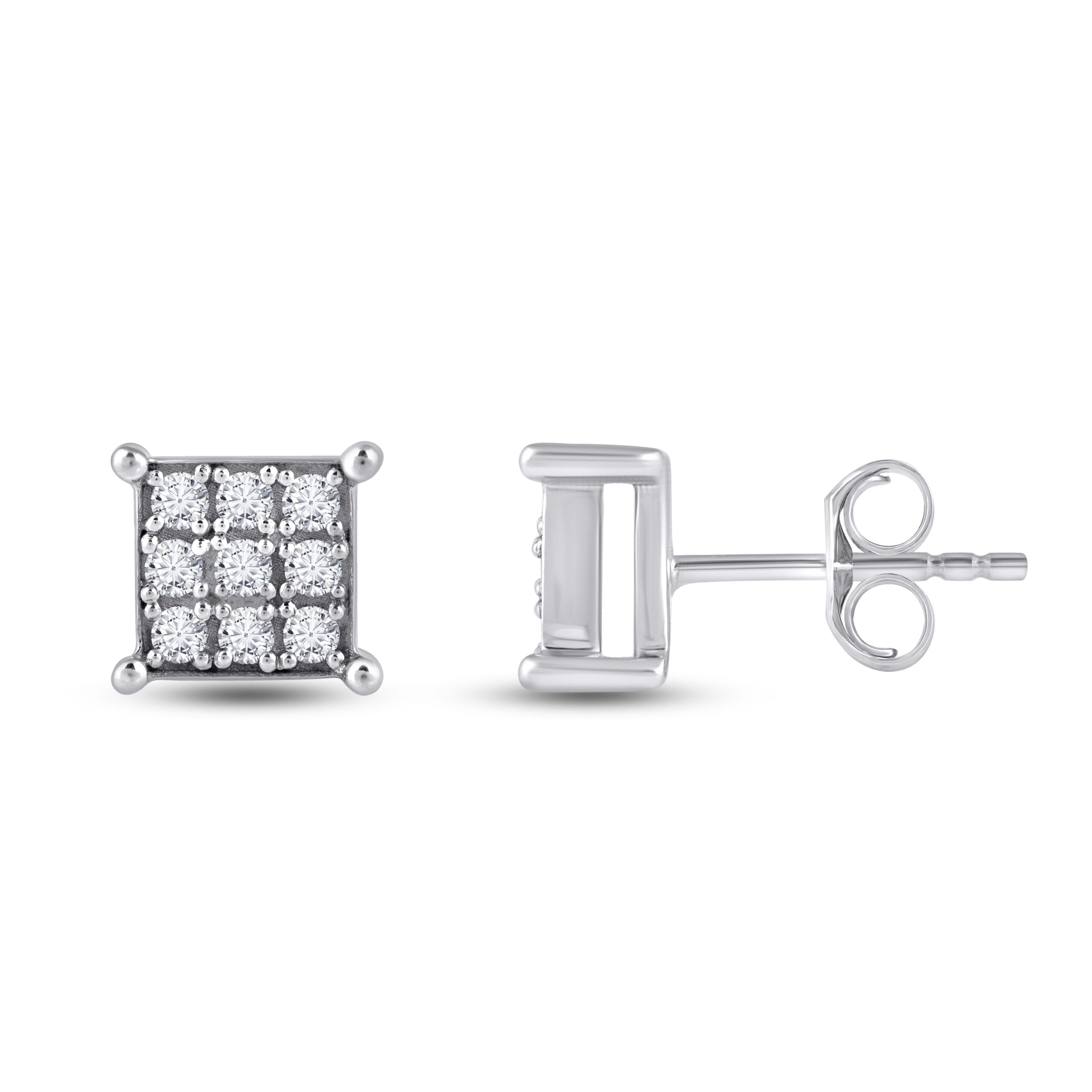 Essential Sterling Silver Nine Stone Diamond Stud Earrings