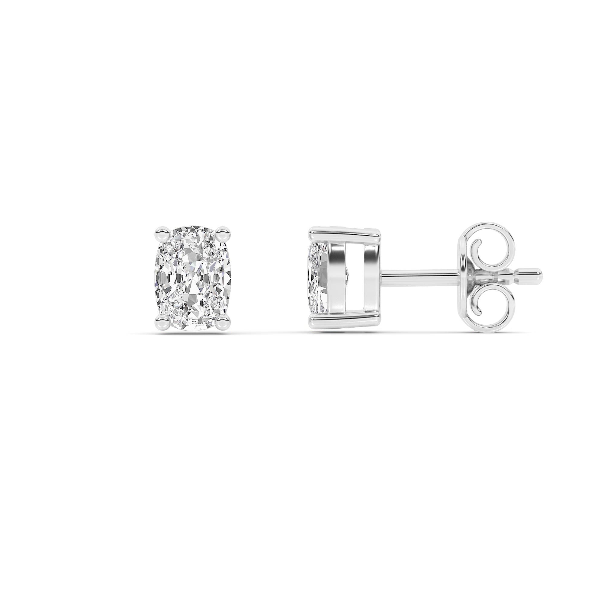 Certified Lab Grown Four Prong Elongated Cushion Cut Diamond Stud Earring