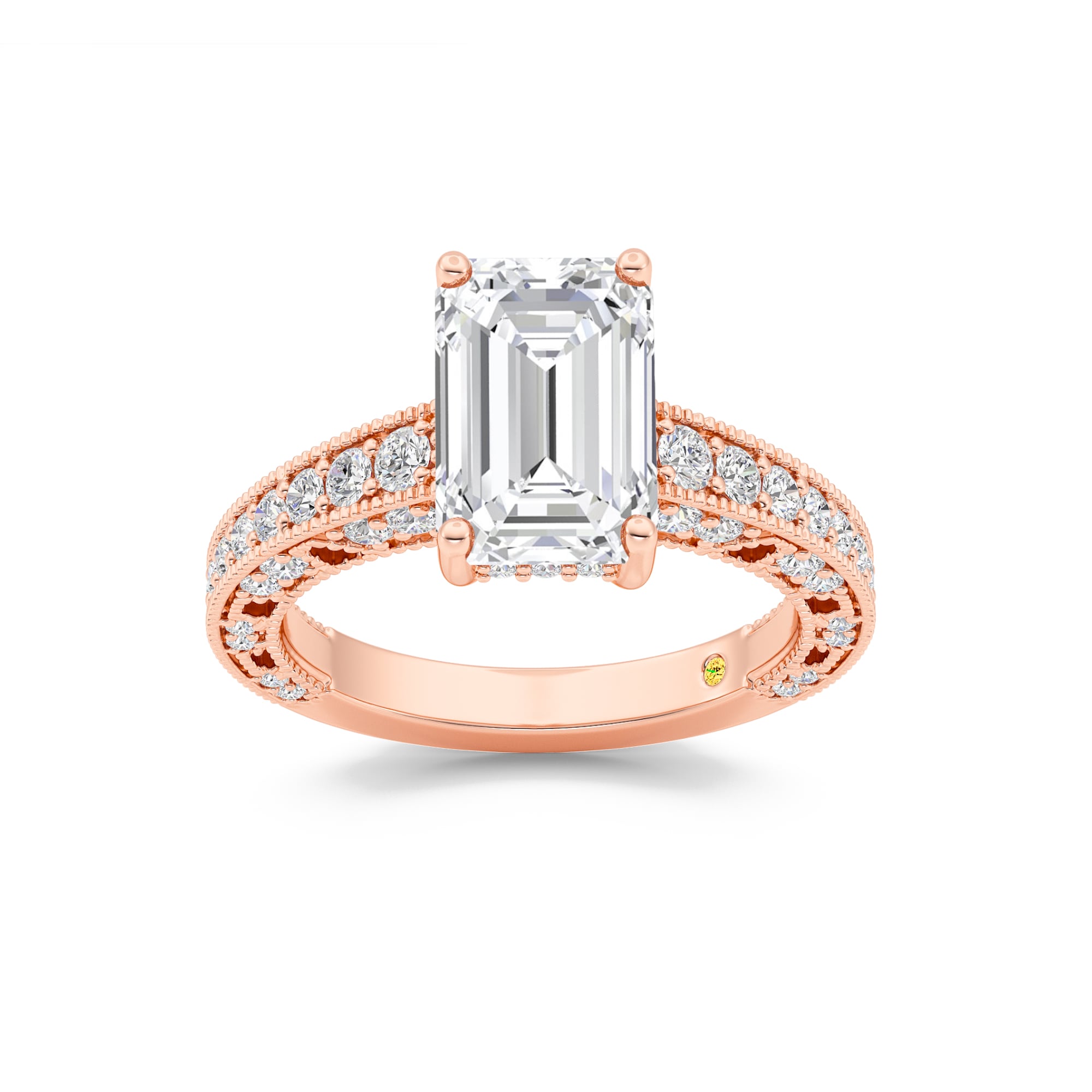Myrra Vintage Inspired Pavé Set Emerald Cut Lab Grown Diamond Engagement Ring