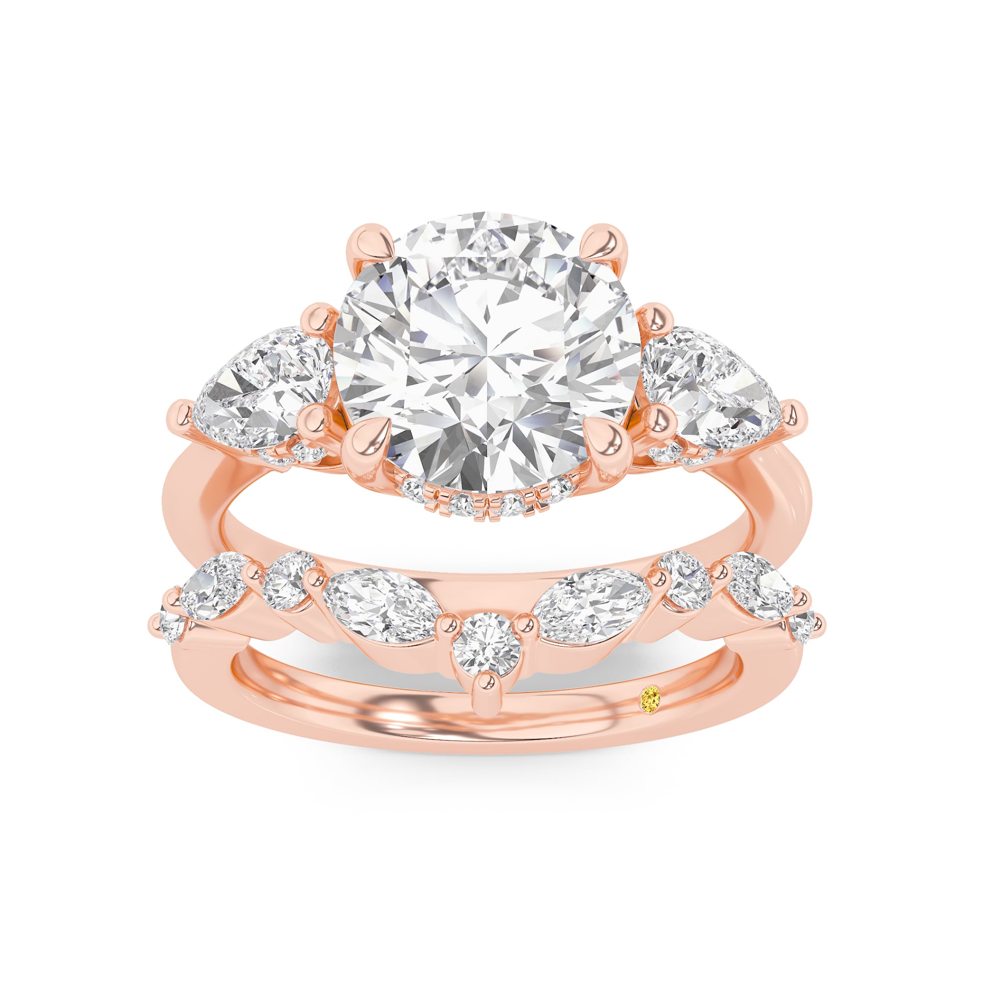 Celestia Lab Grown Round Diamond Engagement Ring with The Angelina Wedding Band