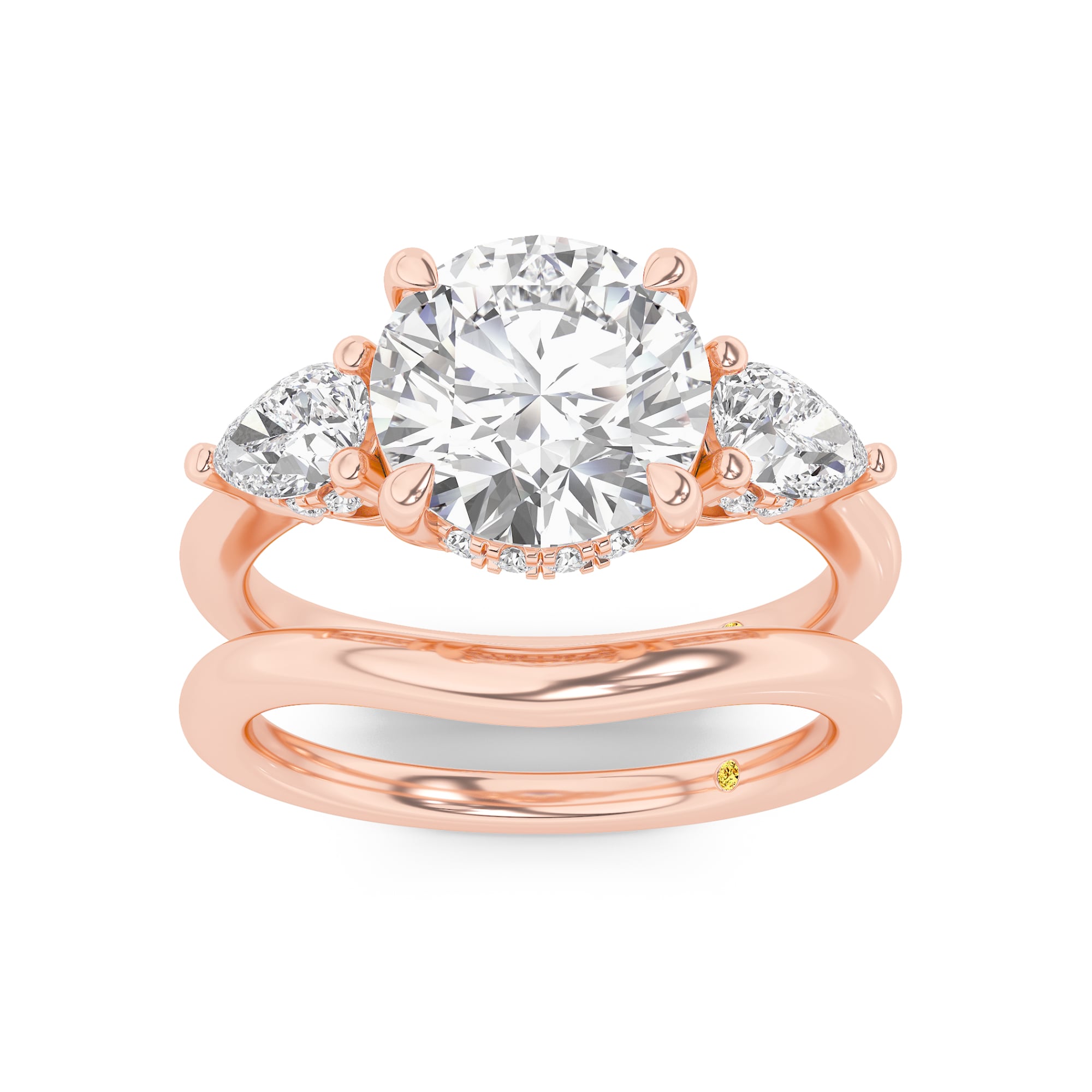 Celestia Lab Grown Round Diamond Engagement Ring with the Luna Wedding Band