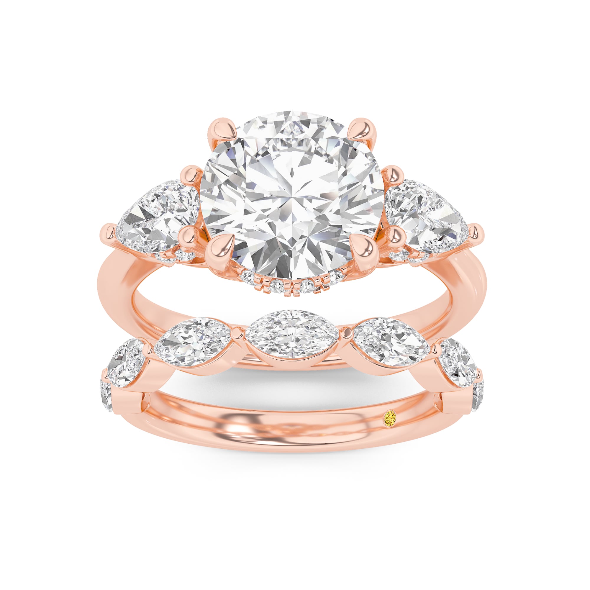 Celestia Lab Grown Round Diamond Engagement Ring with The Elara Wedding Band