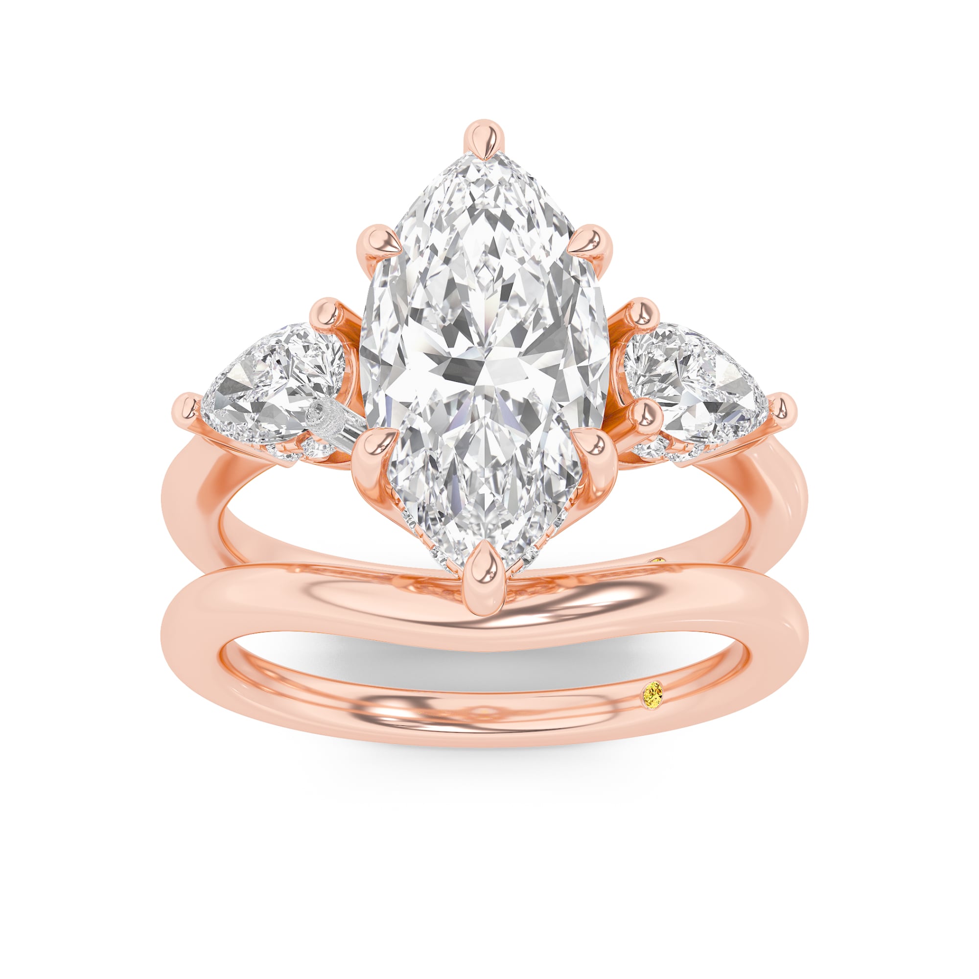 Celestia Lab Grown Marquise Diamond Engagement Ring with the Luna Wedding Band