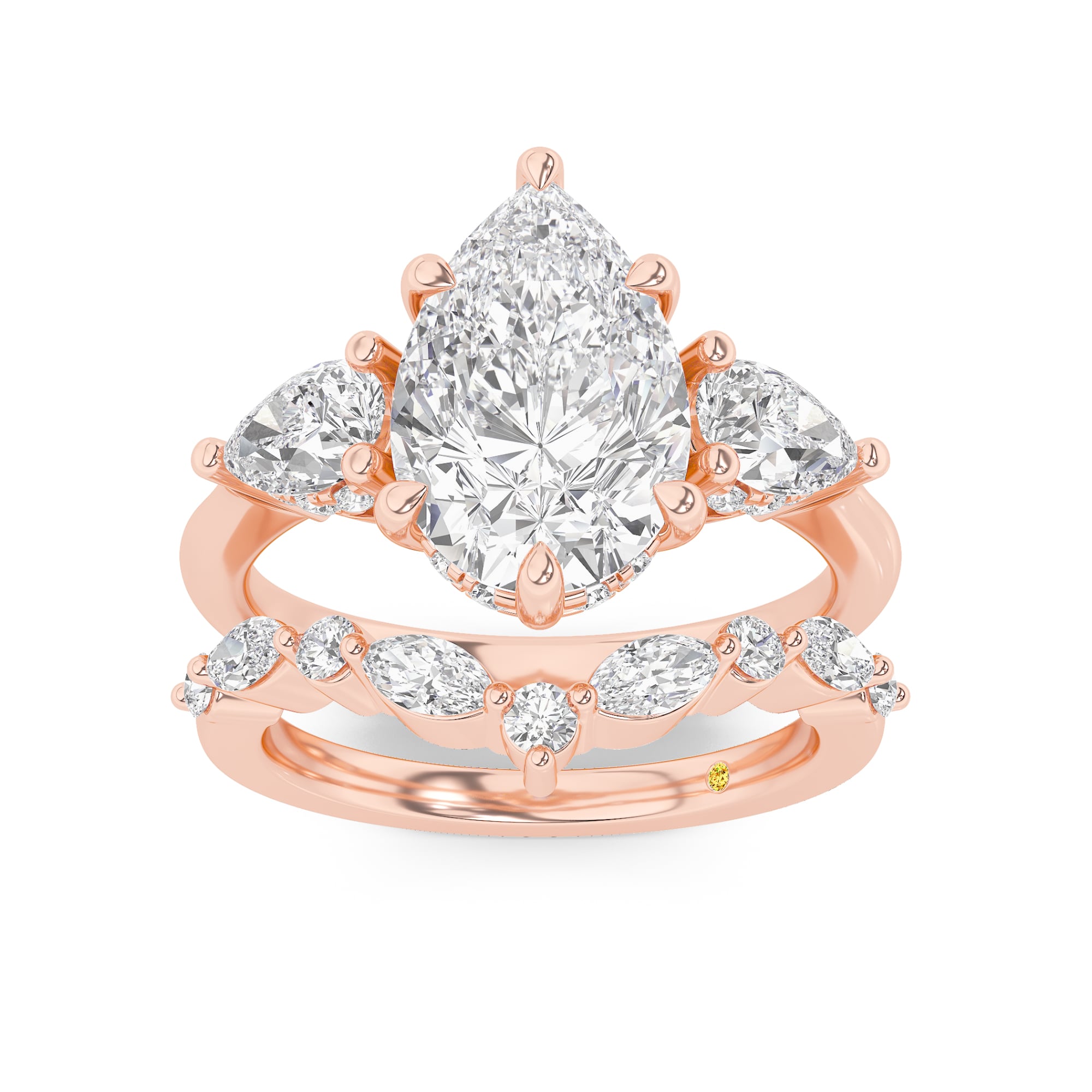 Celestia Lab Grown Pear Shaped Diamond Engagement Ring with The Angelina Wedding Band