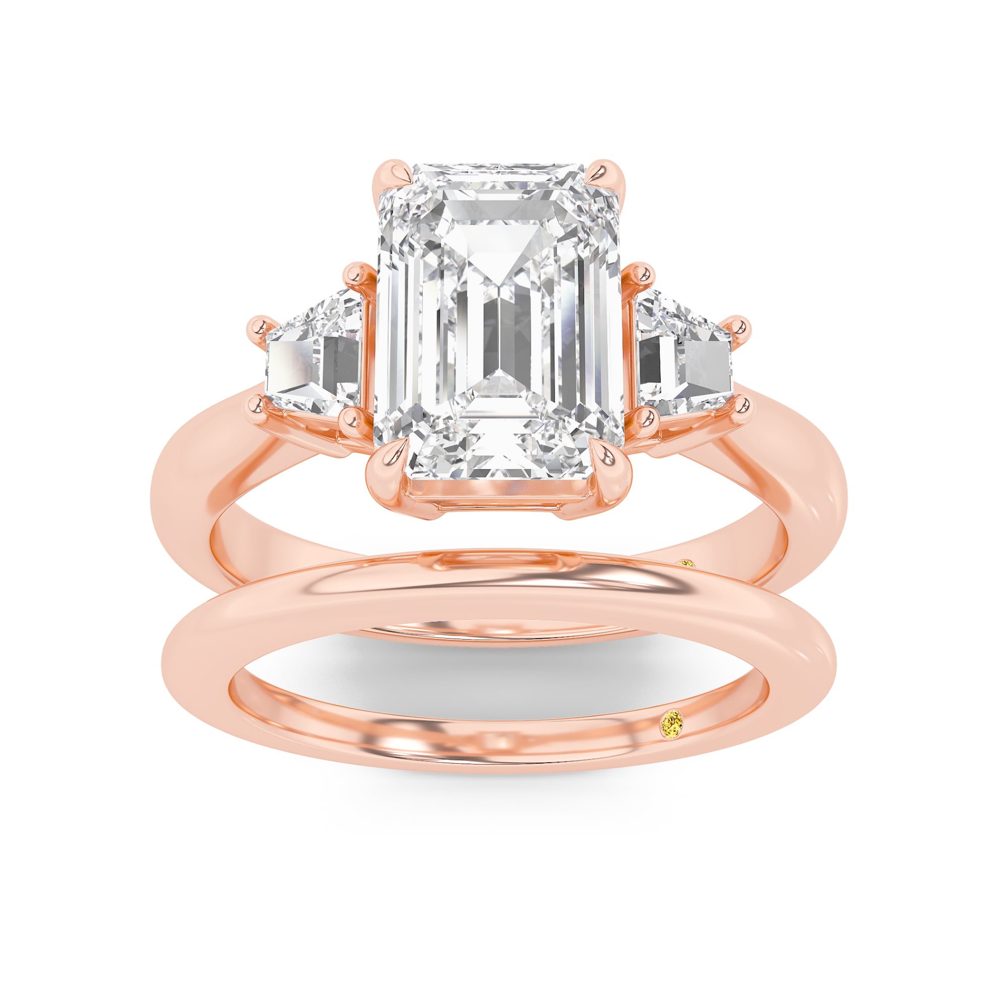 Nova Lab Grown Emerald Cut Diamond Engagement Ring with the Sage Wedding Band