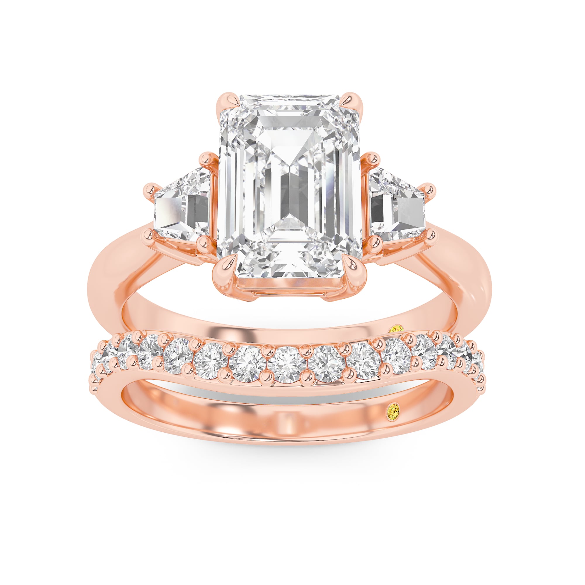 Nova Lab Grown Emerald Cut Diamond Engagement Ring with the Rhys Wedding Band