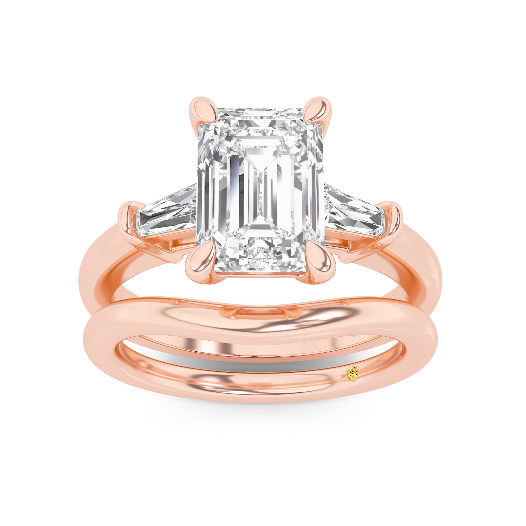Ignite Lab Grown Emerald Cut Diamond Engagement Ring with the Zola Wedding Band