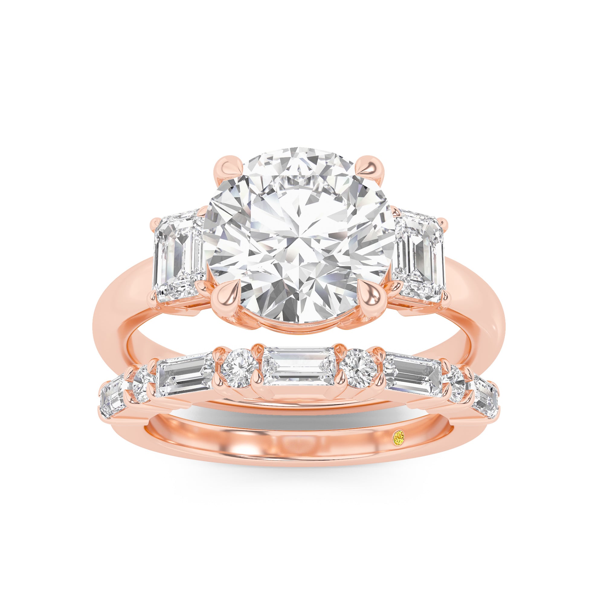 Moonbeam Lab Grown Round Diamond Engagement Ring with the Cleo Wedding Band