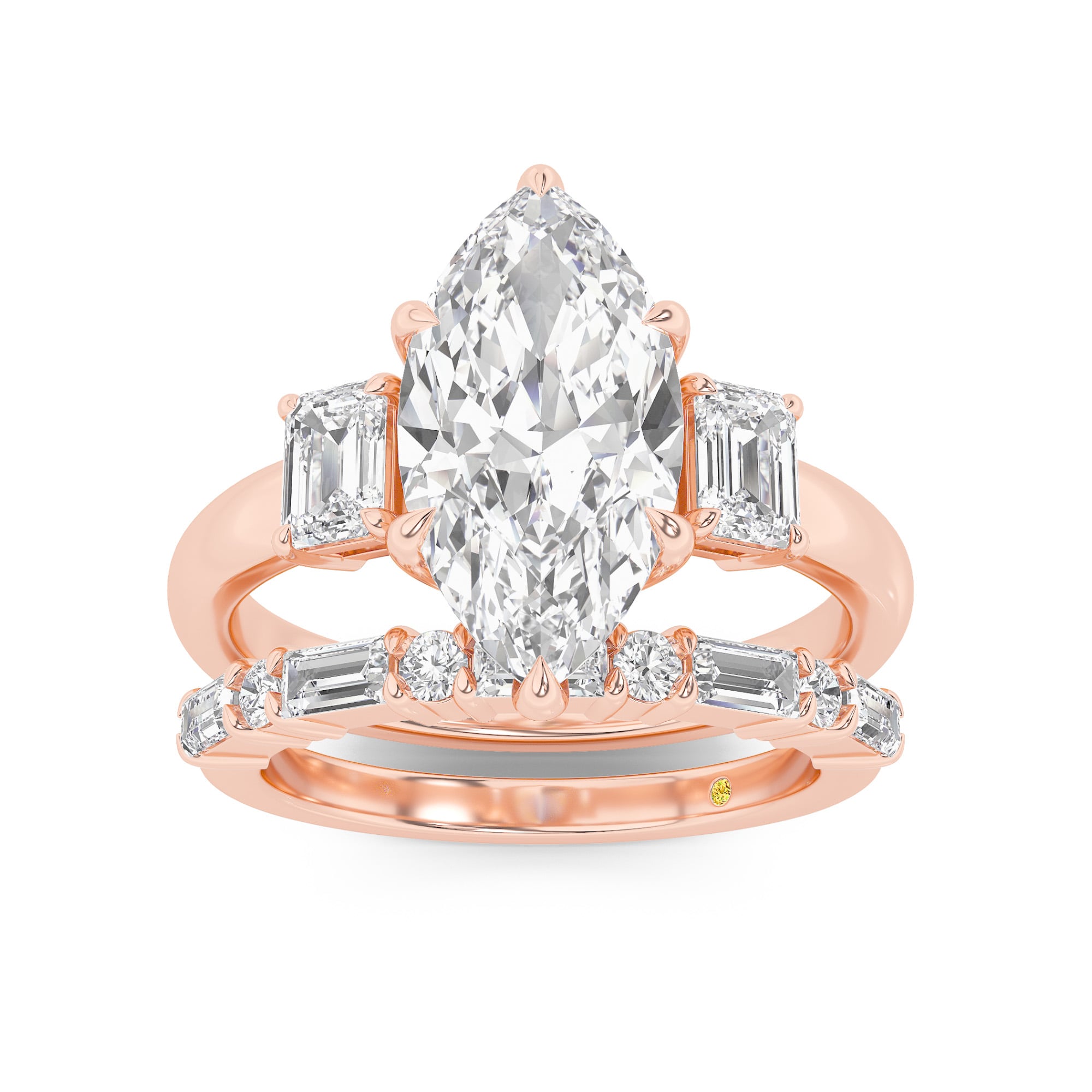 Moonbeam Lab Grown Marquise Shaped Diamond Engagement Ring with the Cleo Wedding Band