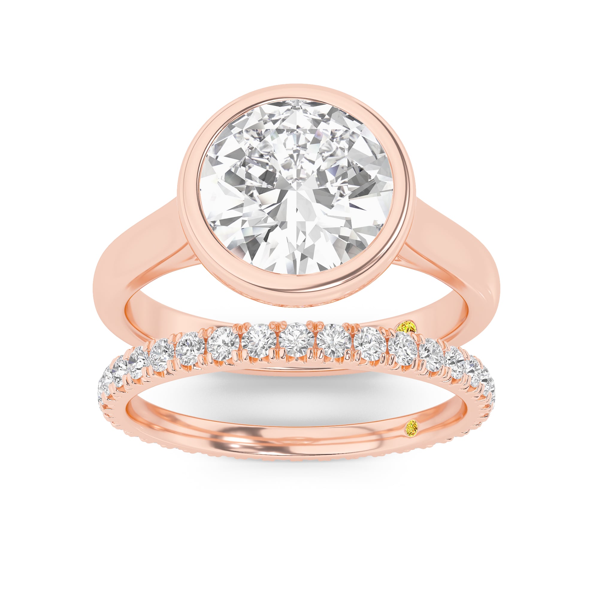 Secret Kiss Lab Grown Round Diamond Engagement Ring with the Envoi Wedding Band