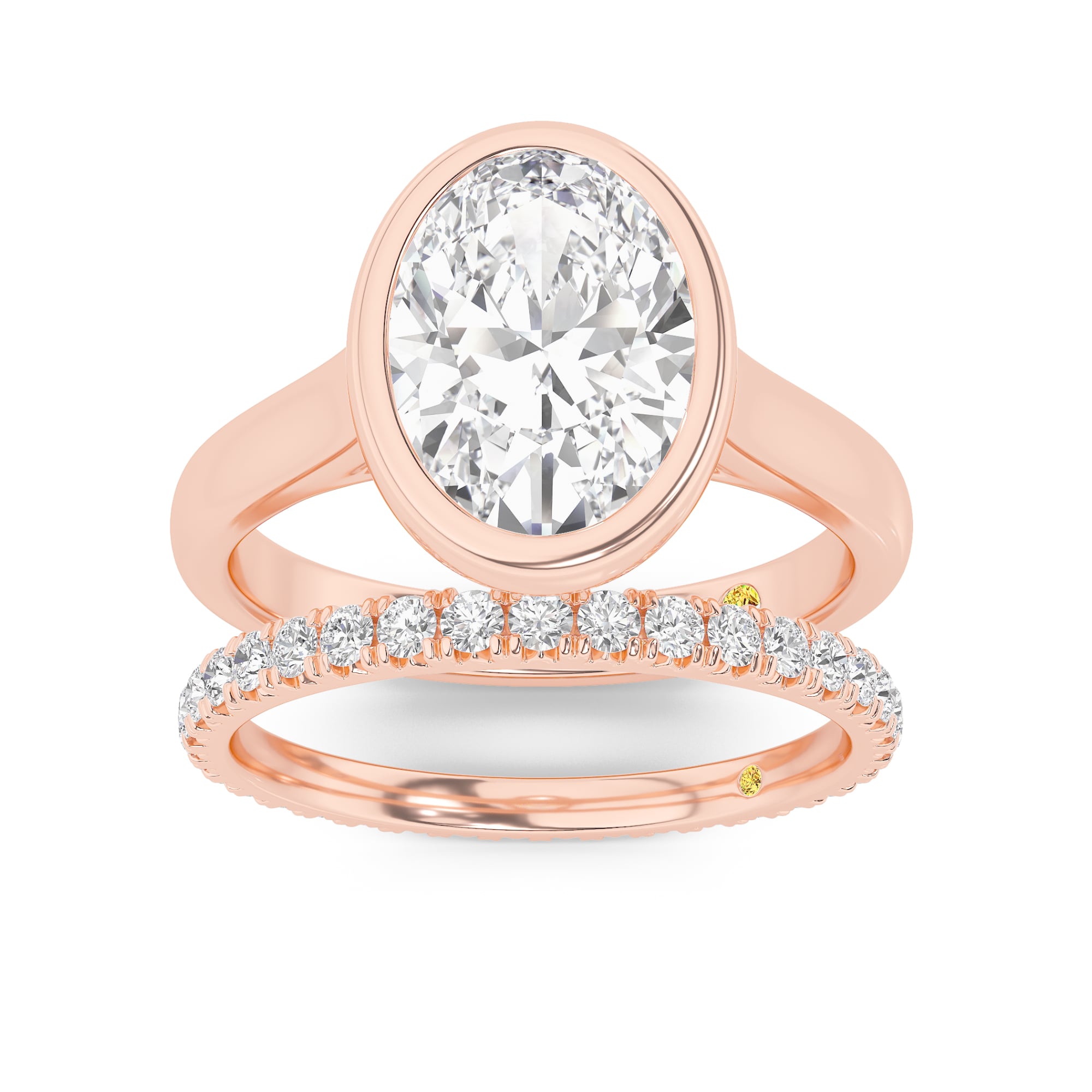 Secret Kiss Lab Grown Oval Shaped Diamond Engagement Ring with the Envoi Wedding Band