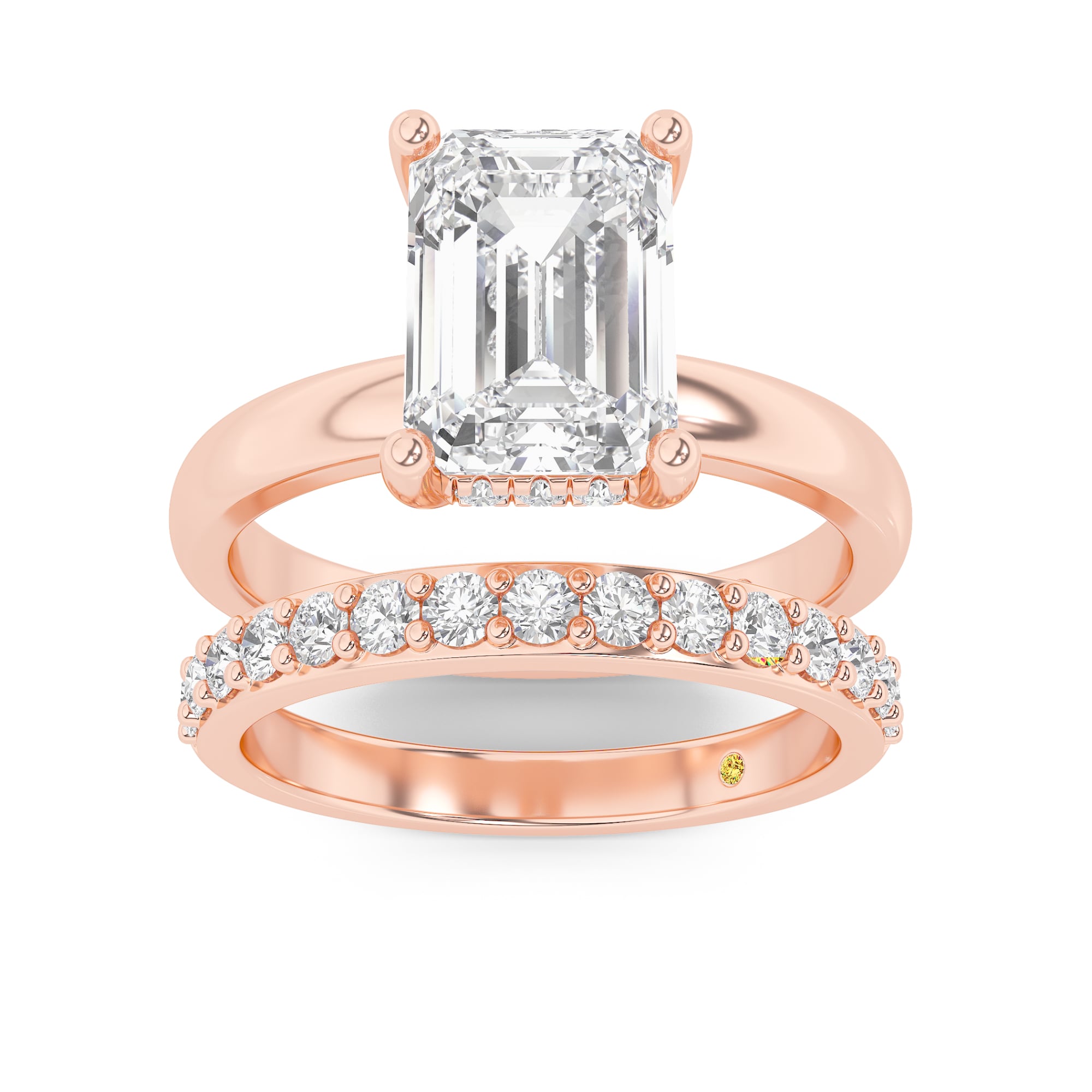 Firefly Lab Grown Emerald Cut Diamond Engagement Ring with the Liv Wedding Band