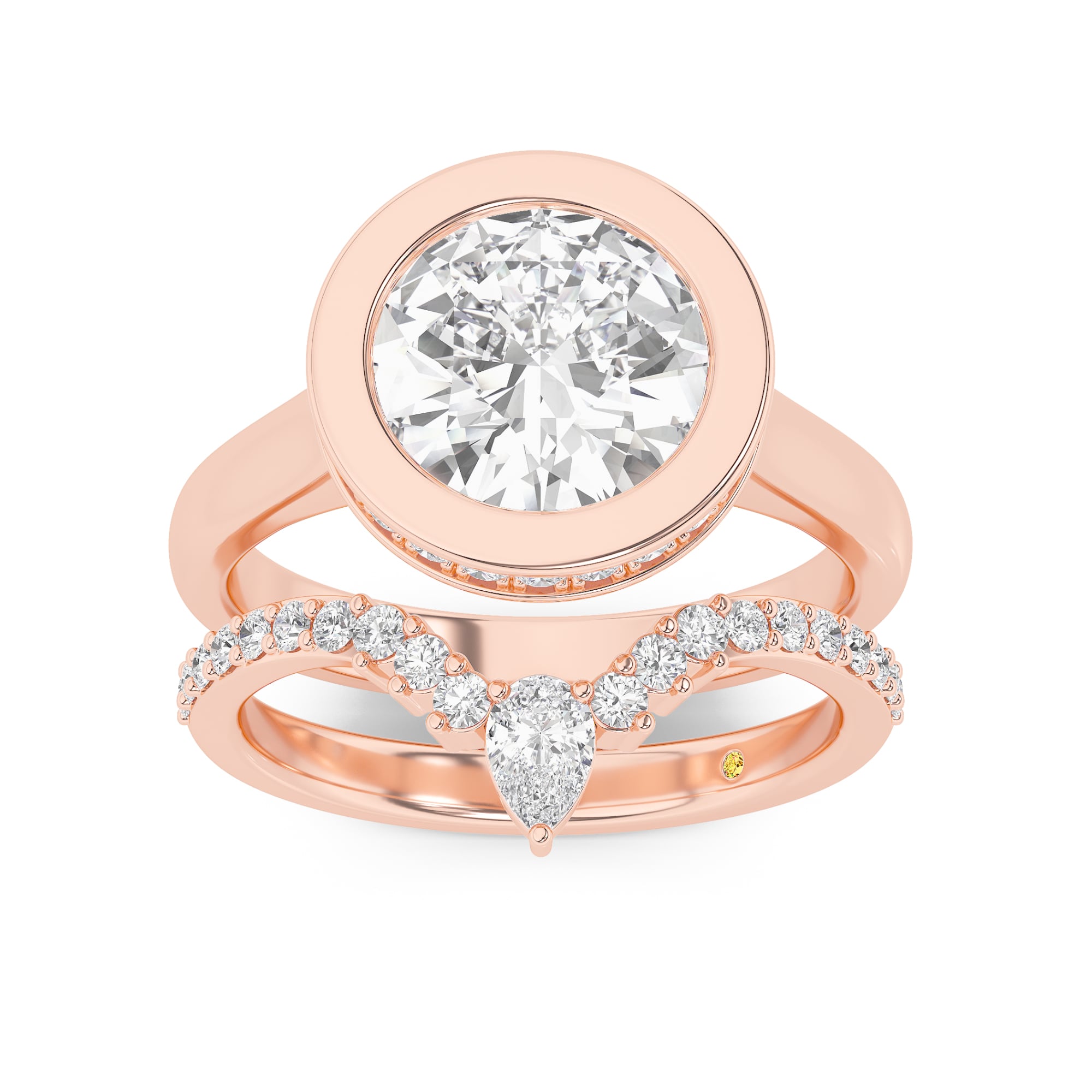 Secret Kiss Lab Grown Round Diamond Engagement Ring with the AnnaMaria Wedding Band