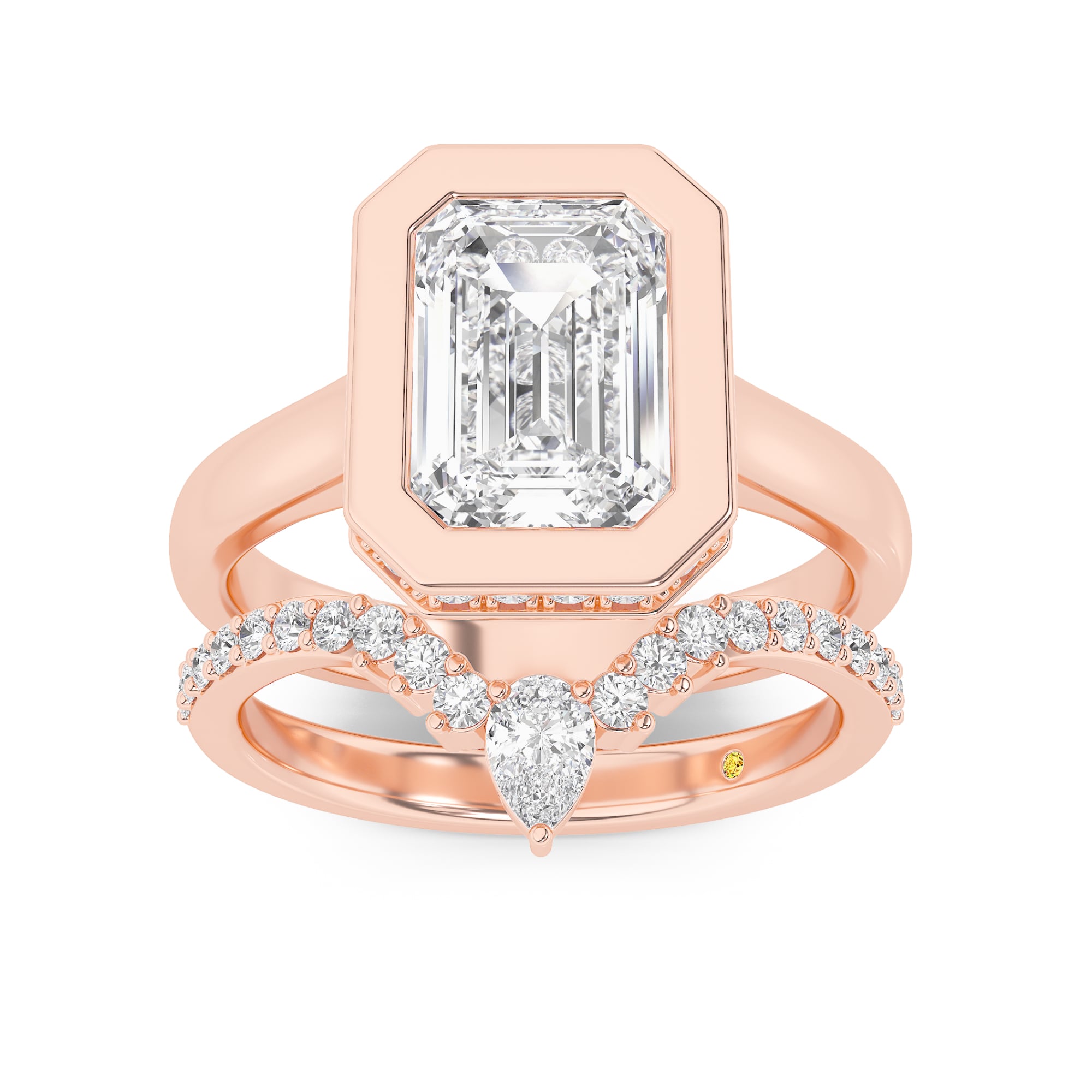 Secret Kiss Lab Grown Emerald Cut Diamond Engagement Ring with the AnnaMaria Wedding Band