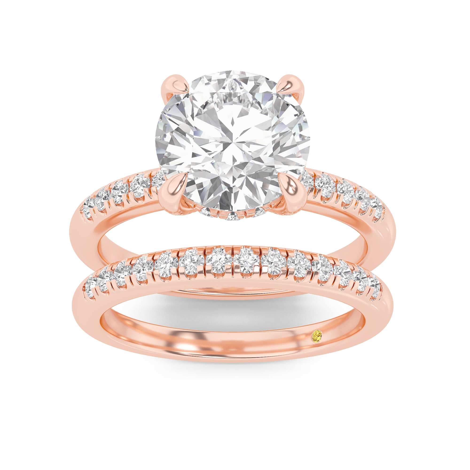 Aurelia Lab Grown Round Diamond Engagement Ring with the BonBon Quarter Coverage Wedding Band
