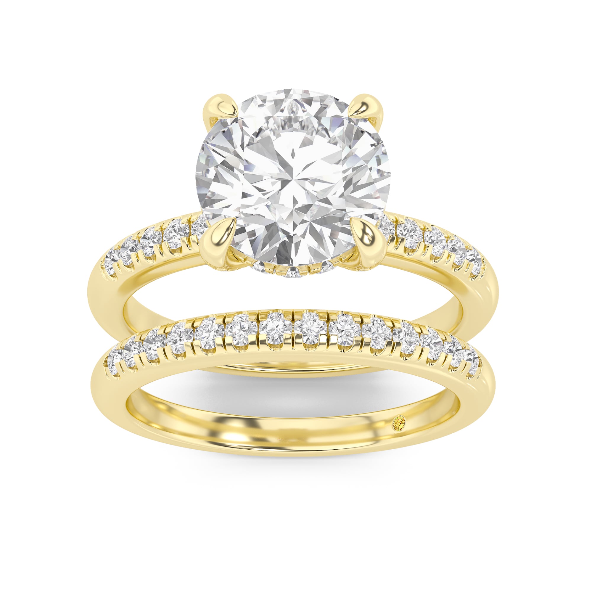Aurelia Lab Grown Round Diamond Engagement Ring with the BonBon Quarter Coverage Wedding Band