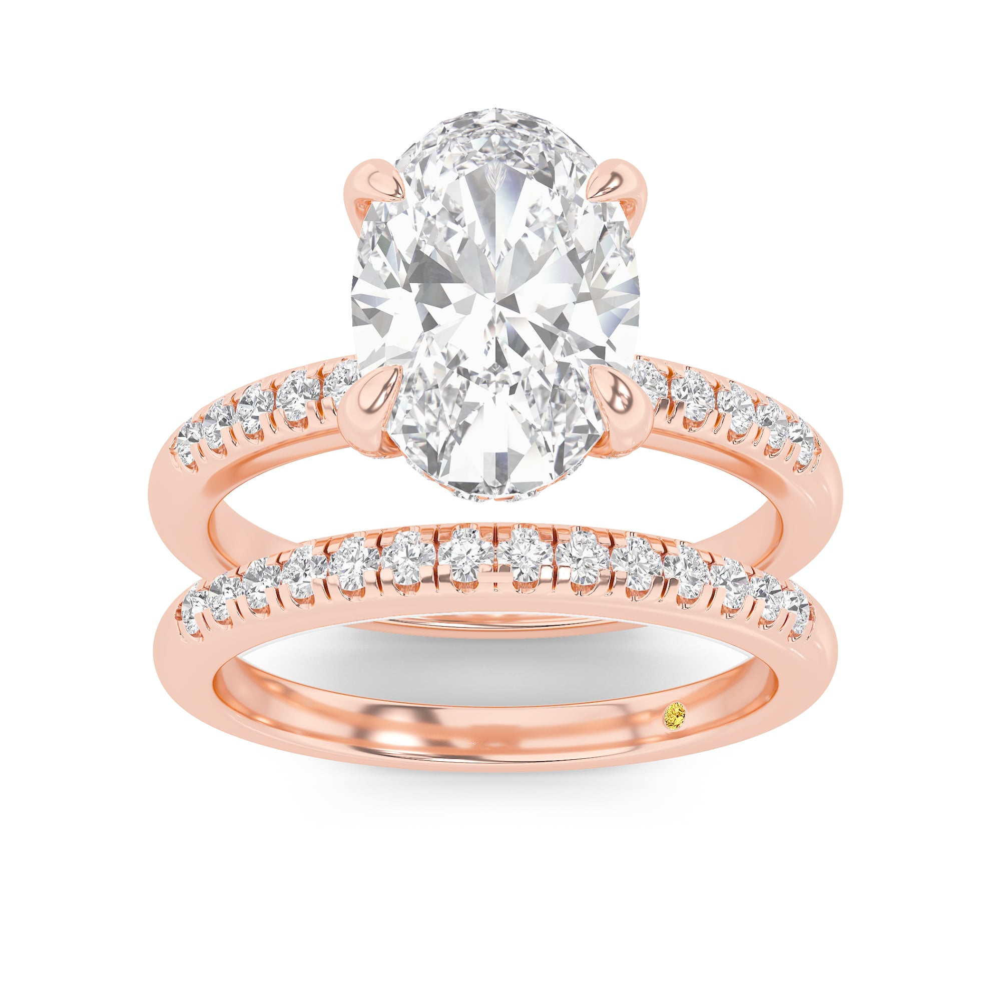 Aurelia Lab Grown Oval Shaped Diamond Engagement Ring with the BonBon Quarter Coverage Wedding Band