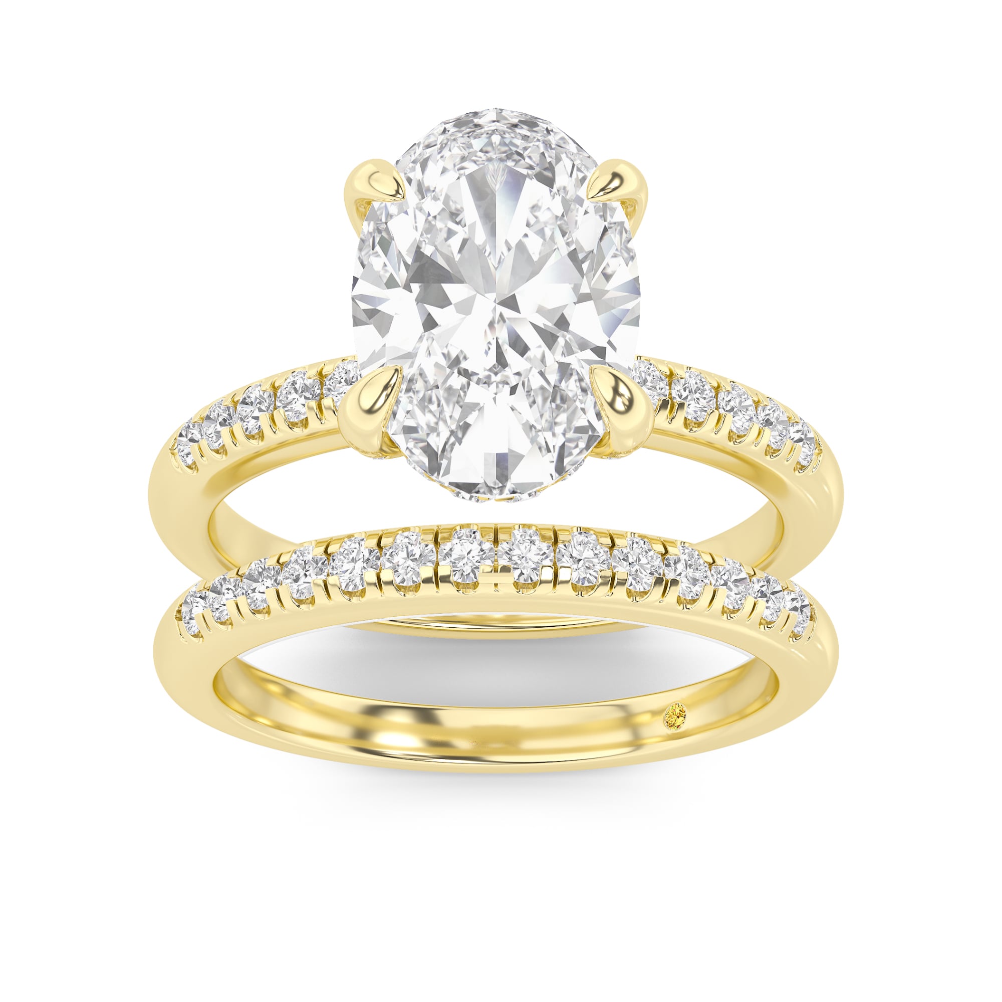 Aurelia Lab Grown Oval Shaped Diamond Engagement Ring with the BonBon Quarter Coverage Wedding Band