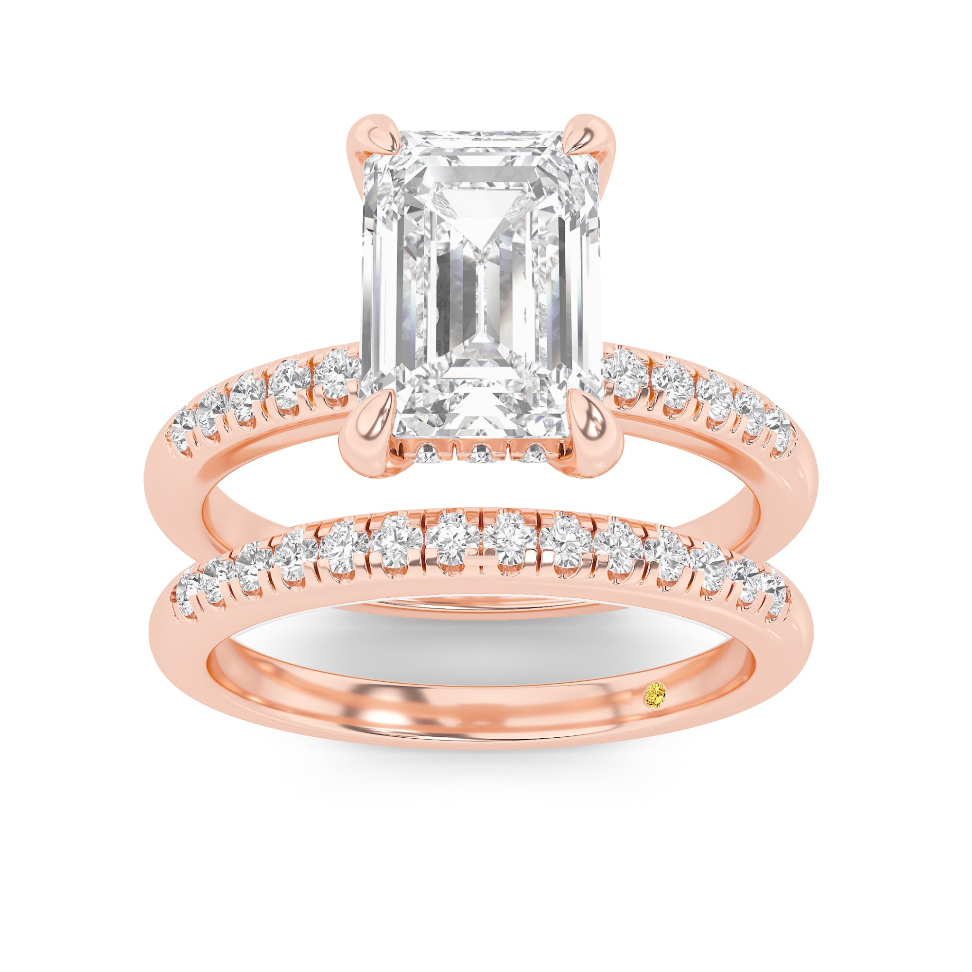 Aurelia Lab Grown Emerald Cut Diamond Engagement Ring with the BonBon Quarter Coverage Wedding Band