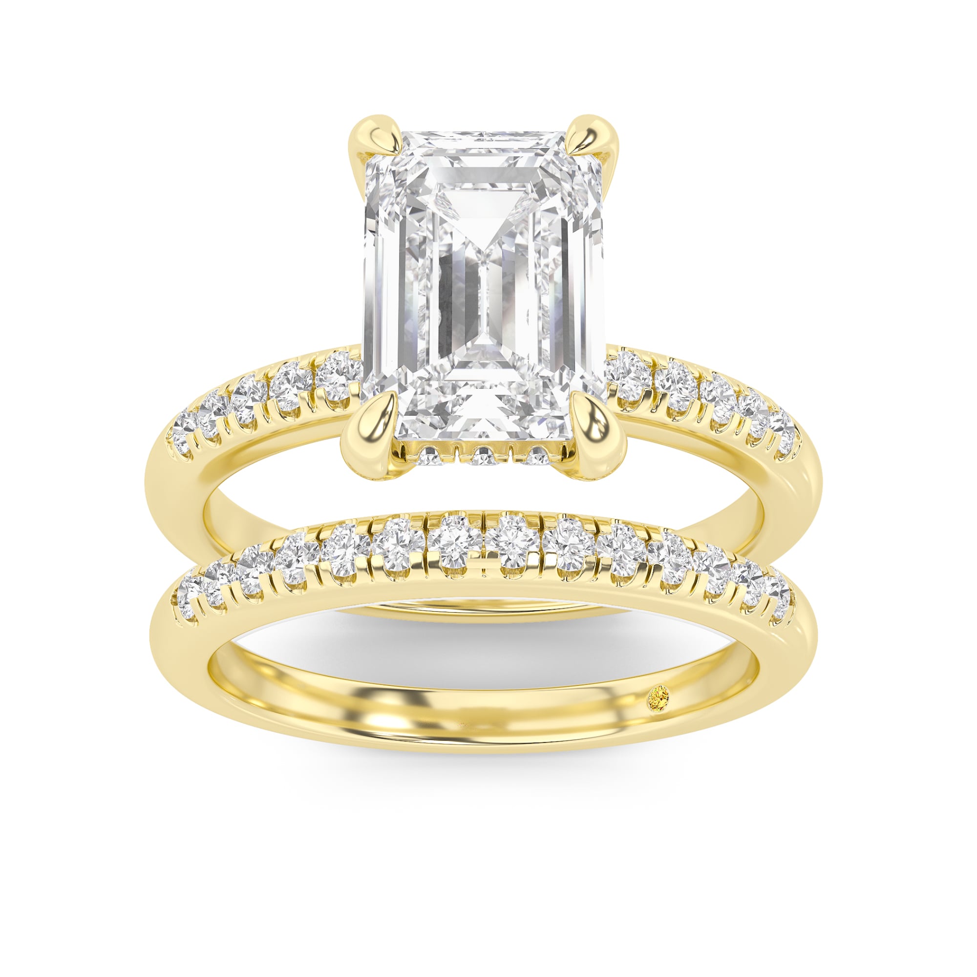Aurelia Lab Grown Emerald Cut Diamond Engagement Ring with the BonBon Quarter Coverage Wedding Band
