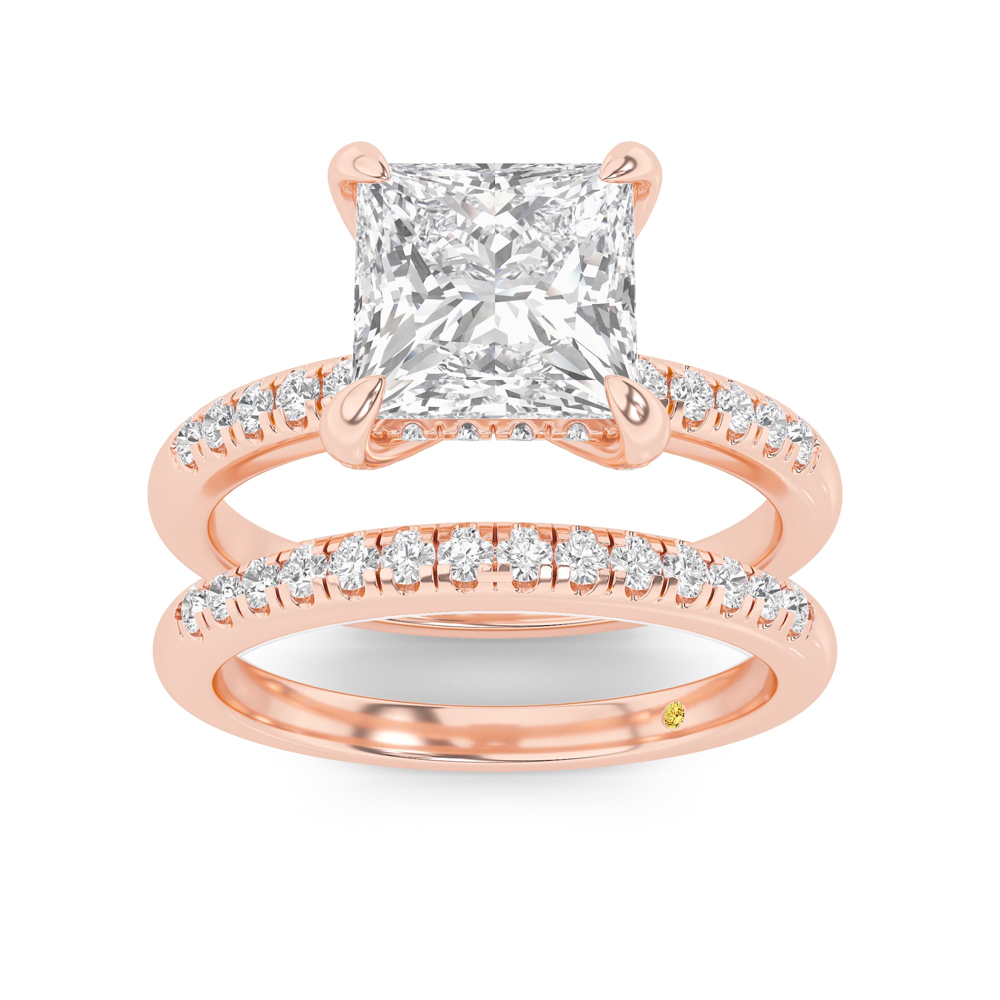 Aurelia Lab Grown Princess Cut Diamond Engagement Ring with the BonBon Quarter Coverage Wedding Band