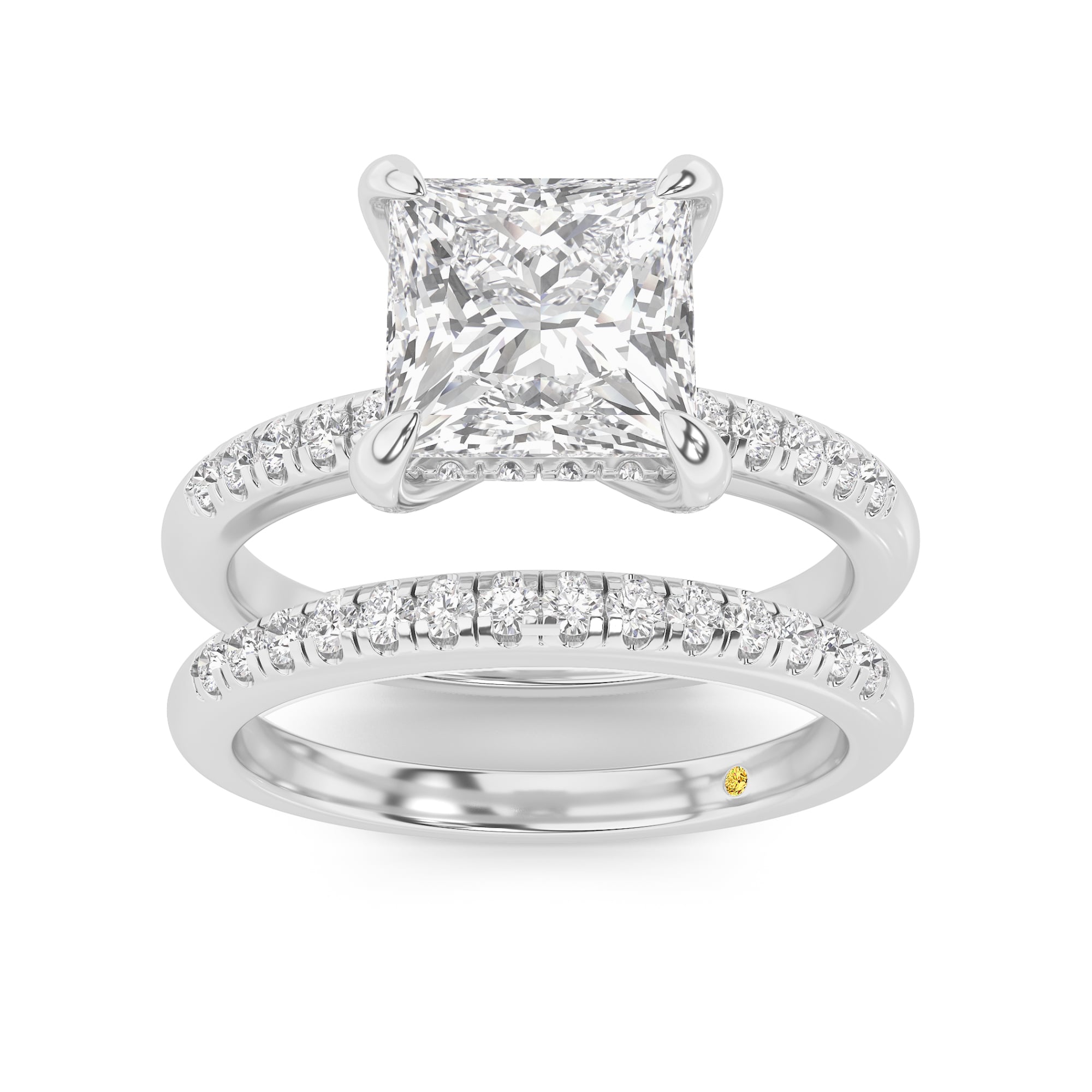 Aurelia Lab Grown Princess Cut Diamond Engagement Ring with the BonBon Quarter Coverage Wedding Band