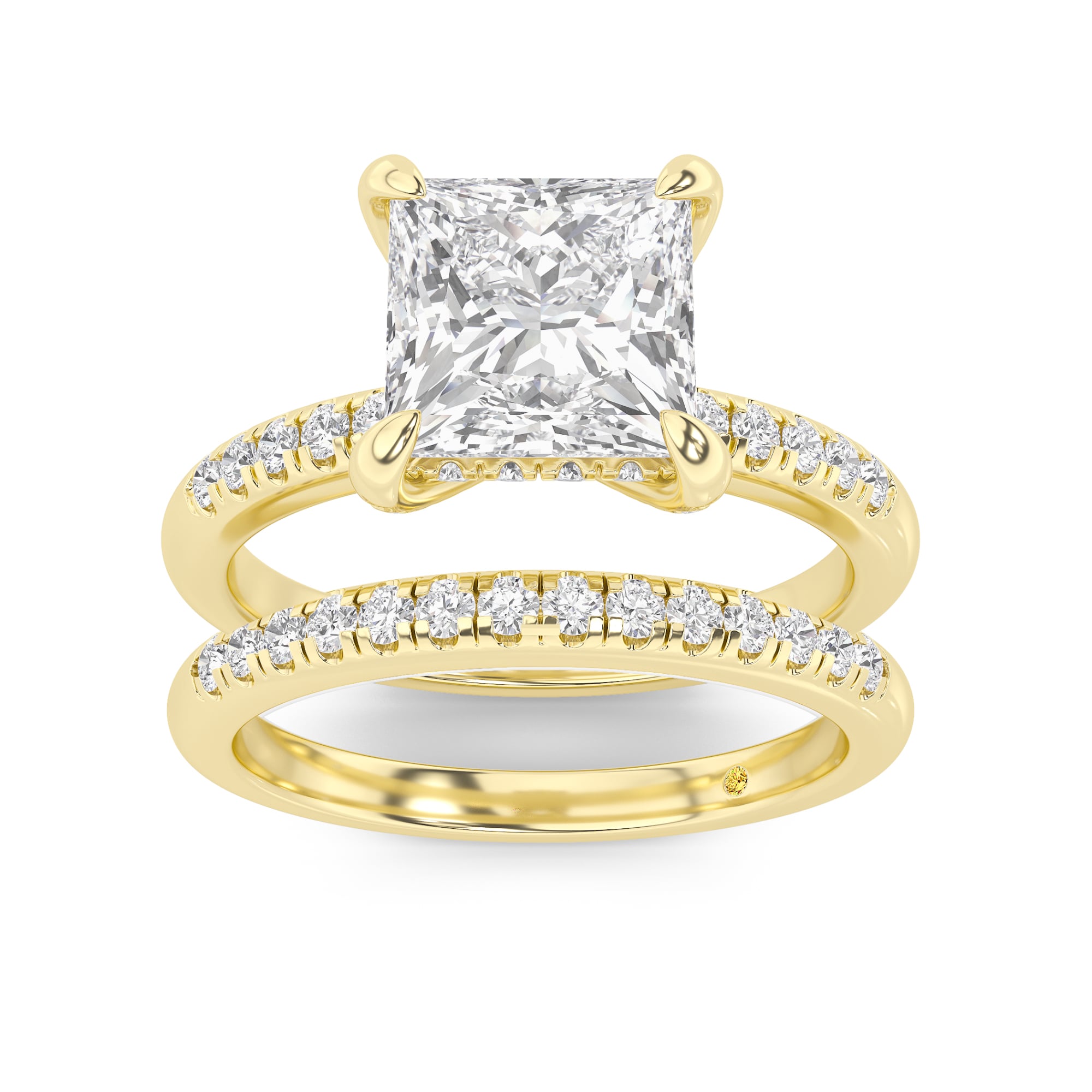 Aurelia Lab Grown Princess Cut Diamond Engagement Ring with the BonBon Quarter Coverage Wedding Band