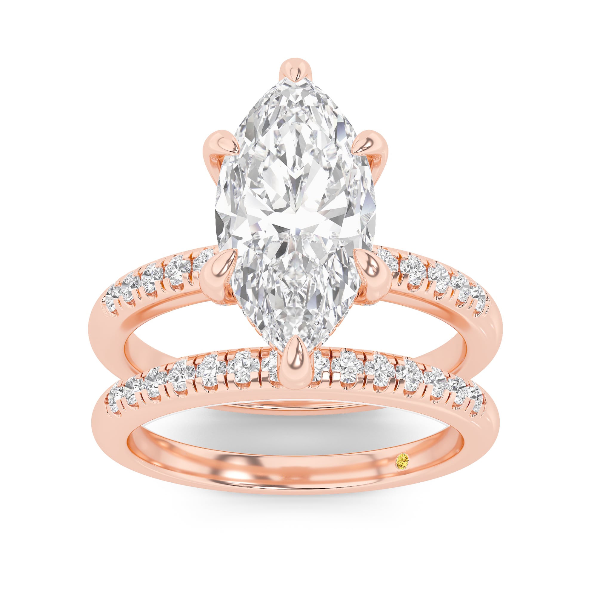 Aurelia Lab Grown Marquise Diamond Engagement Ring with the BonBon Quarter Coverage Wedding Band