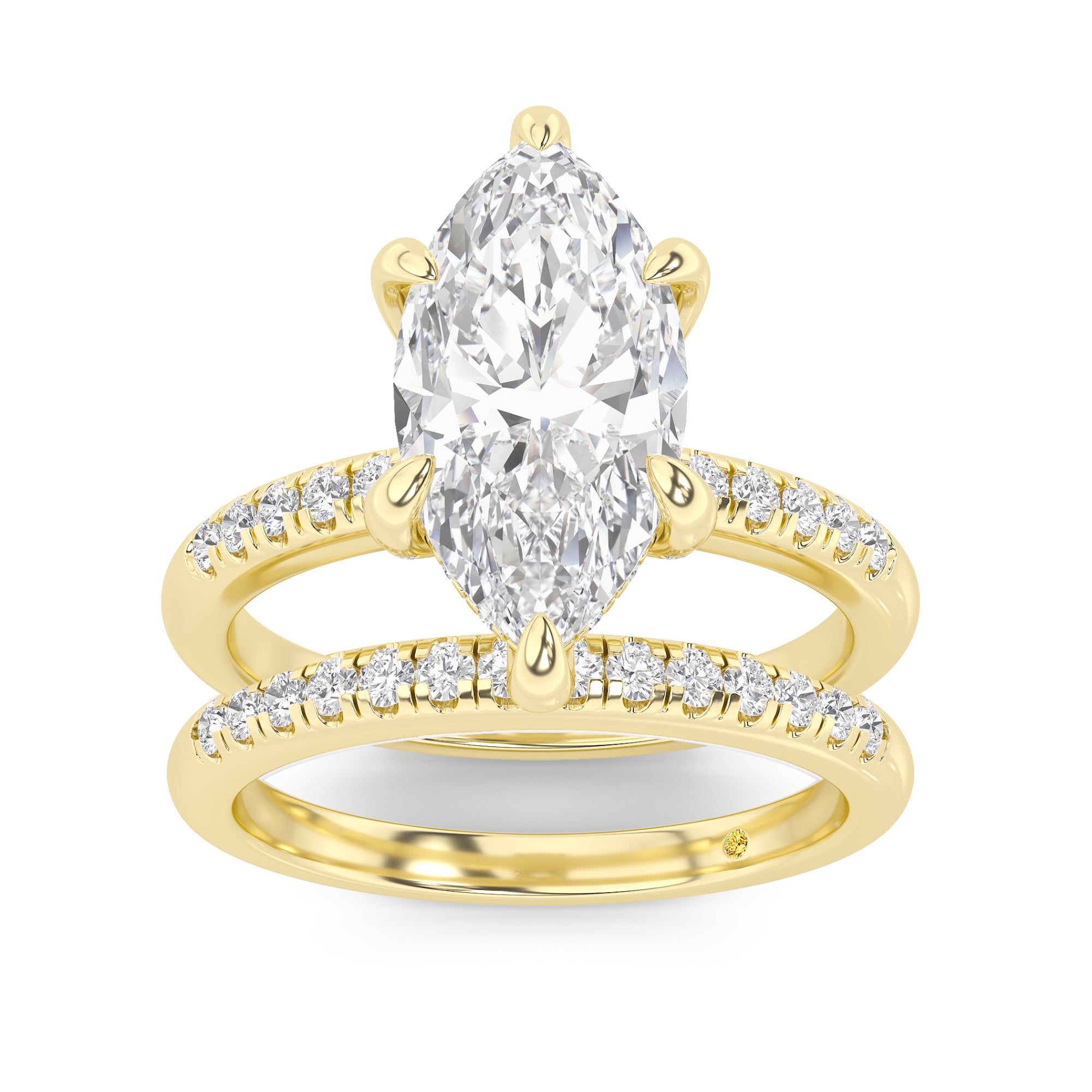 Aurelia Lab Grown Marquise Diamond Engagement Ring with the BonBon Quarter Coverage Wedding Band