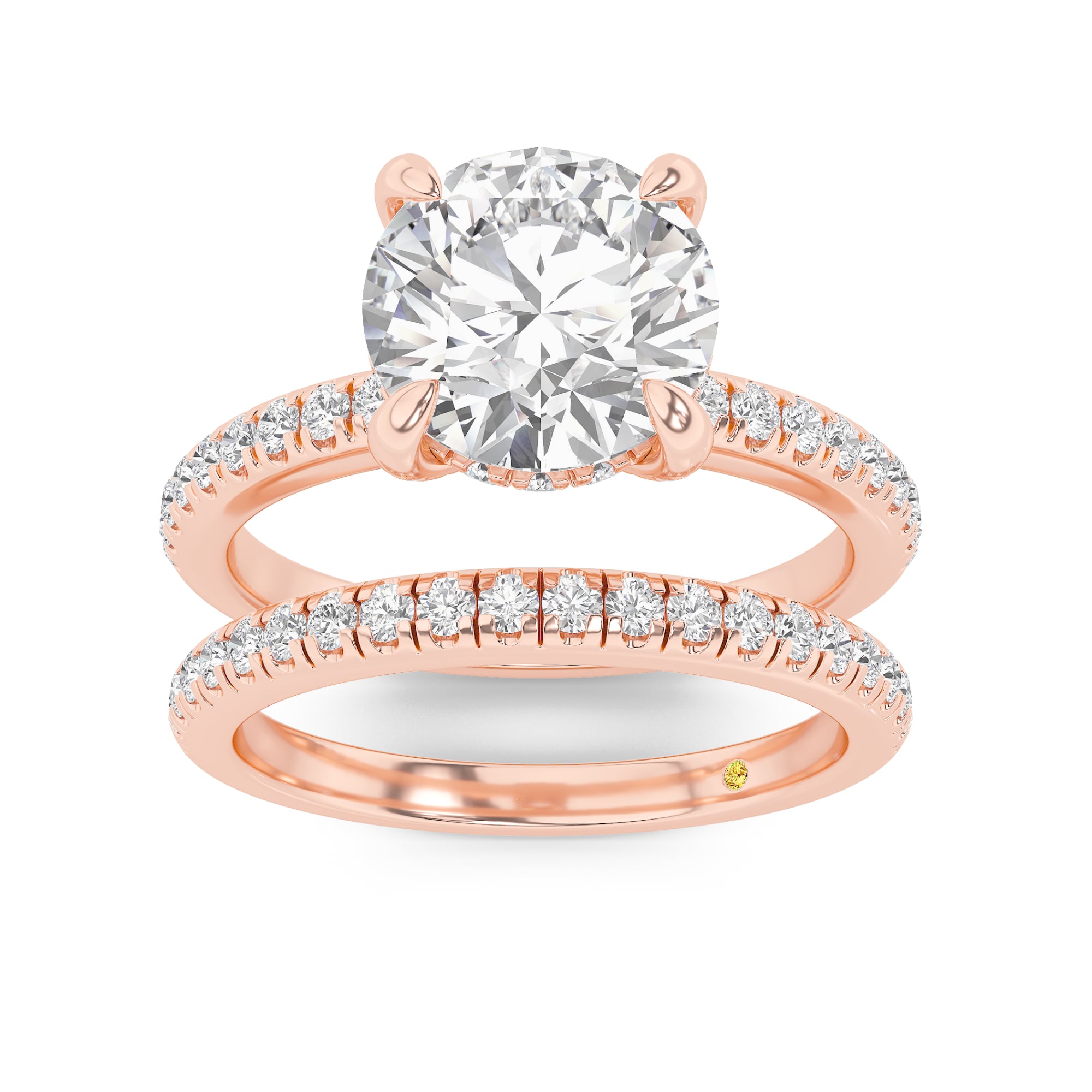 Aurelia Lab Grown Round Diamond Engagement Ring with the BonBon Half Coverage Wedding Band