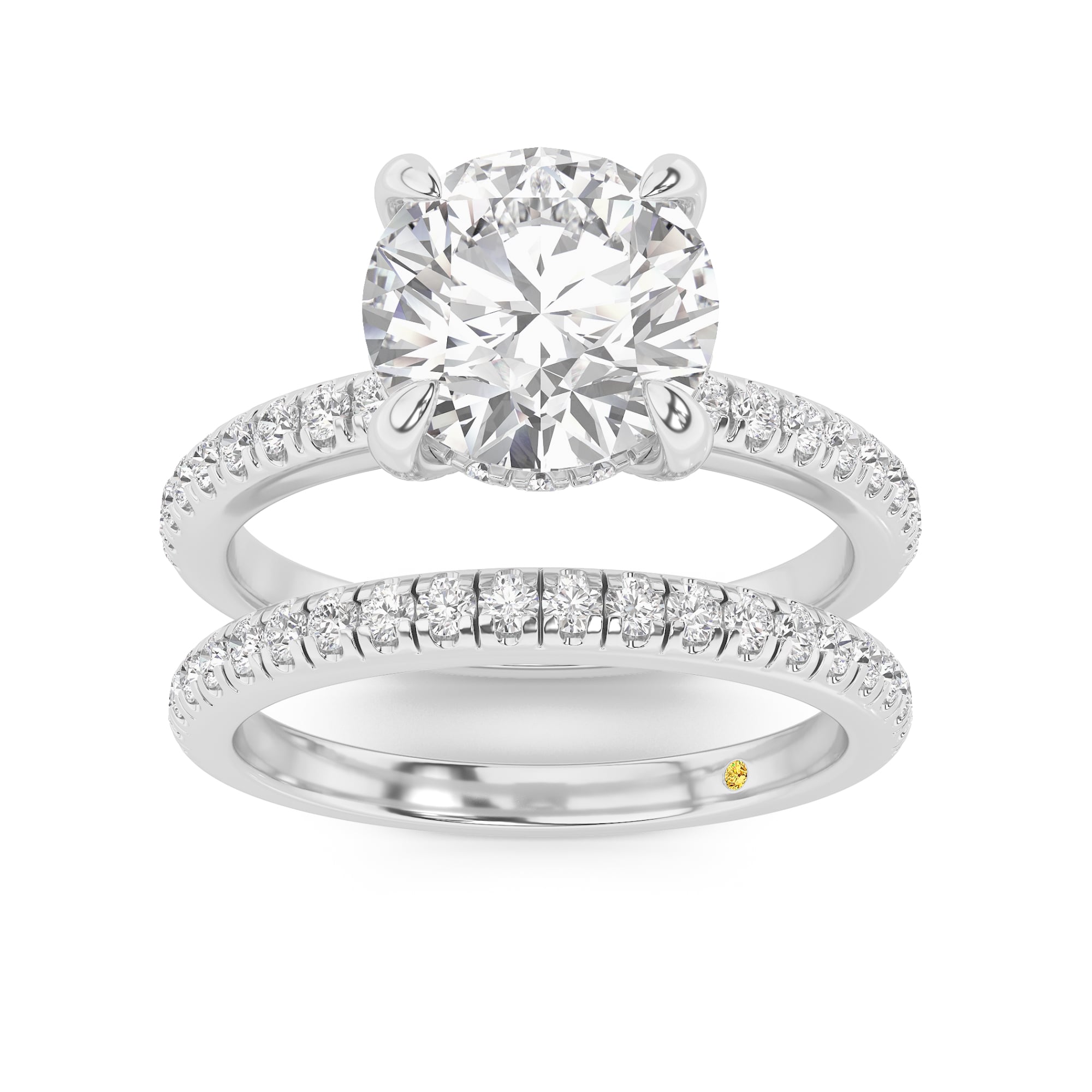 Aurelia Lab Grown Round Diamond Engagement Ring with the BonBon Half Coverage Wedding Band