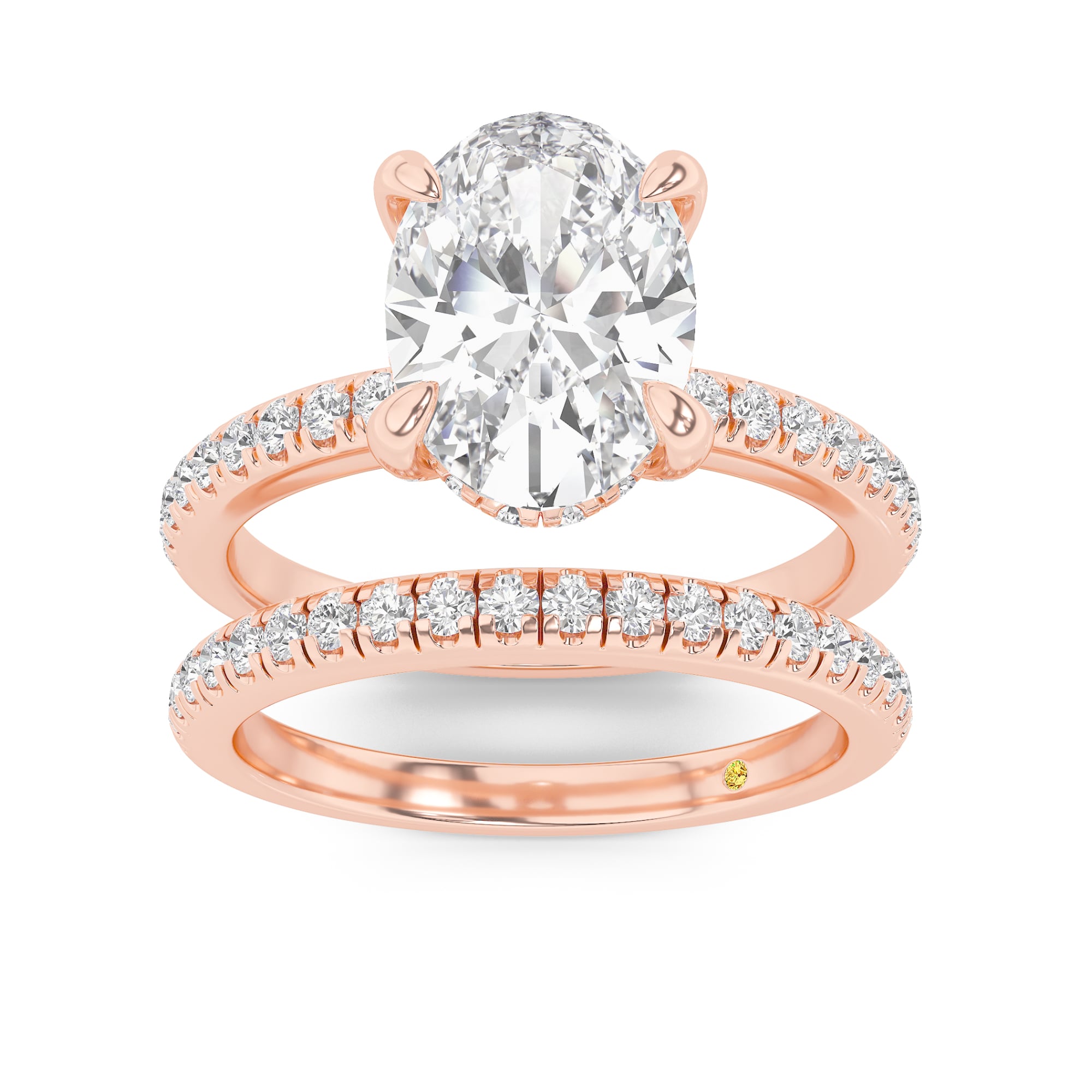 Aurelia Lab Grown Oval Shaped Diamond Engagement Ring with the BonBon Half Coverage Wedding Band