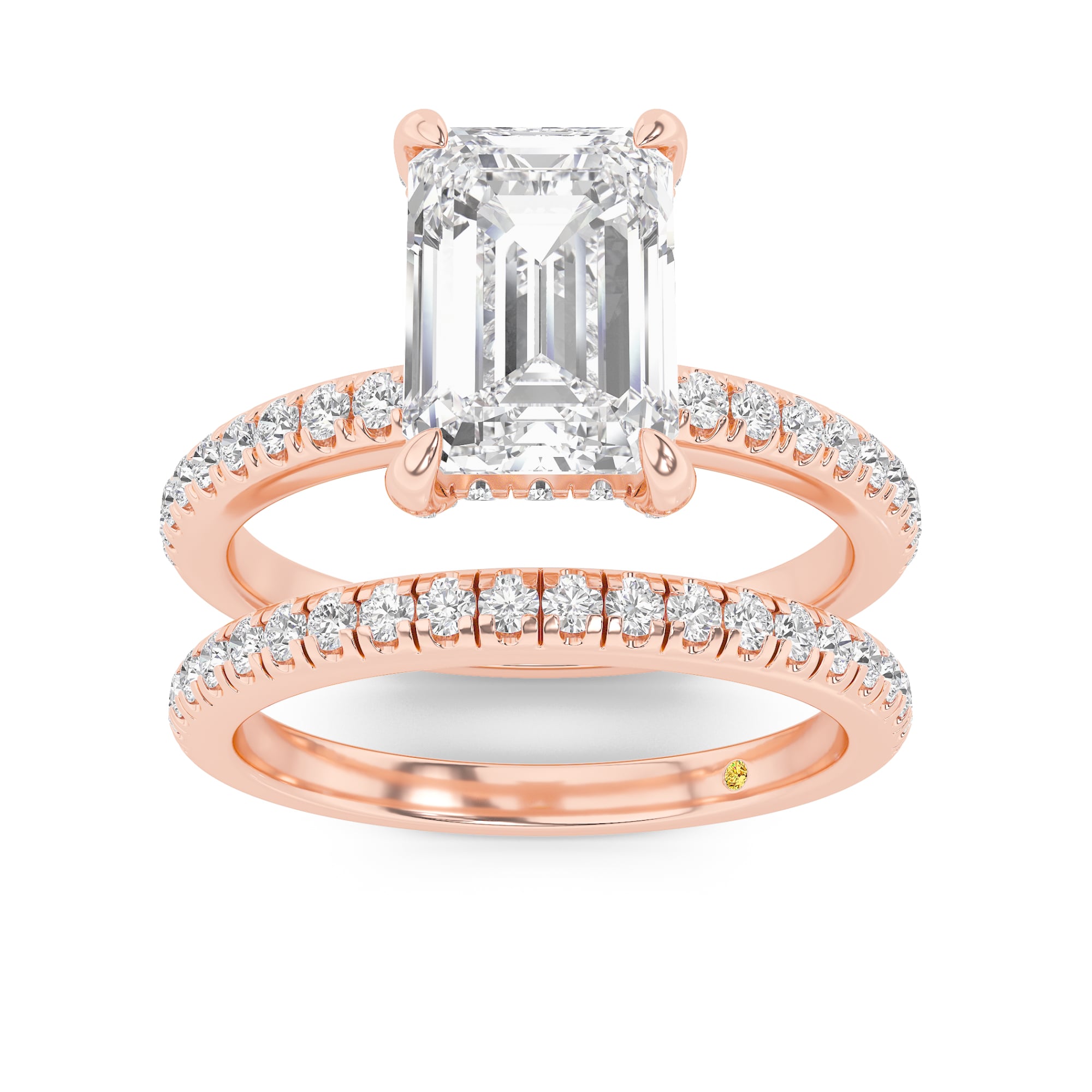 Aurelia Lab Grown Emerald Cut Diamond Engagement Ring with the BonBon Half Coverage Wedding Band