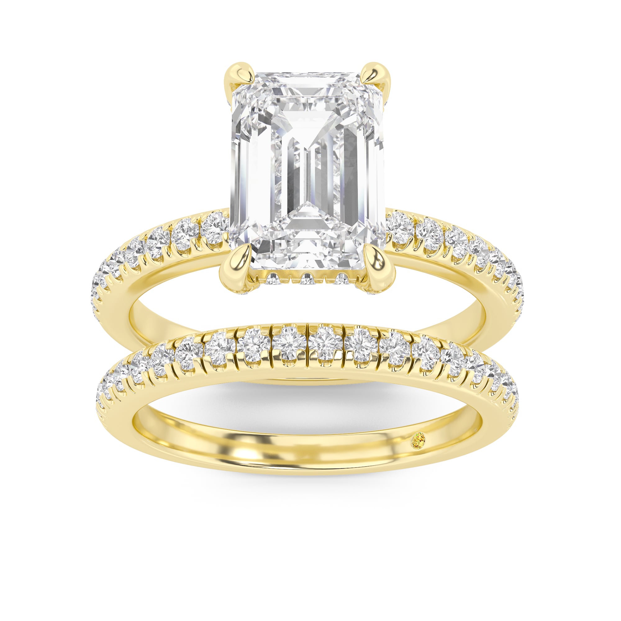 Aurelia Lab Grown Emerald Cut Diamond Engagement Ring with the BonBon Half Coverage Wedding Band