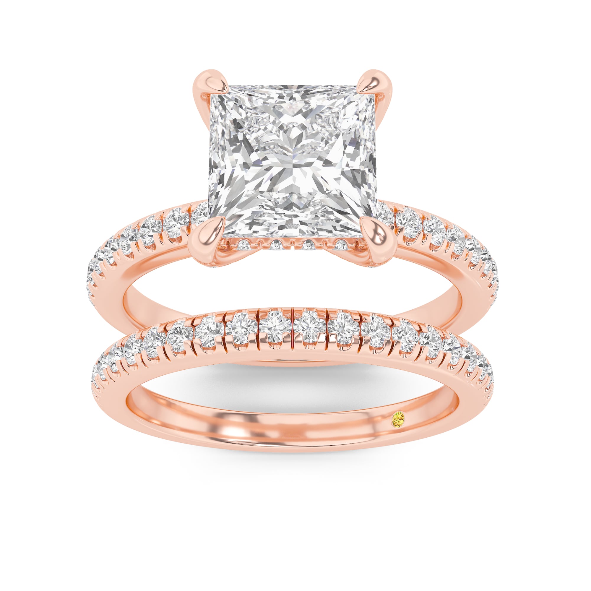 Aurelia Lab Grown Princess Cut Diamond Engagement Ring with the BonBon Half Coverage Wedding Band