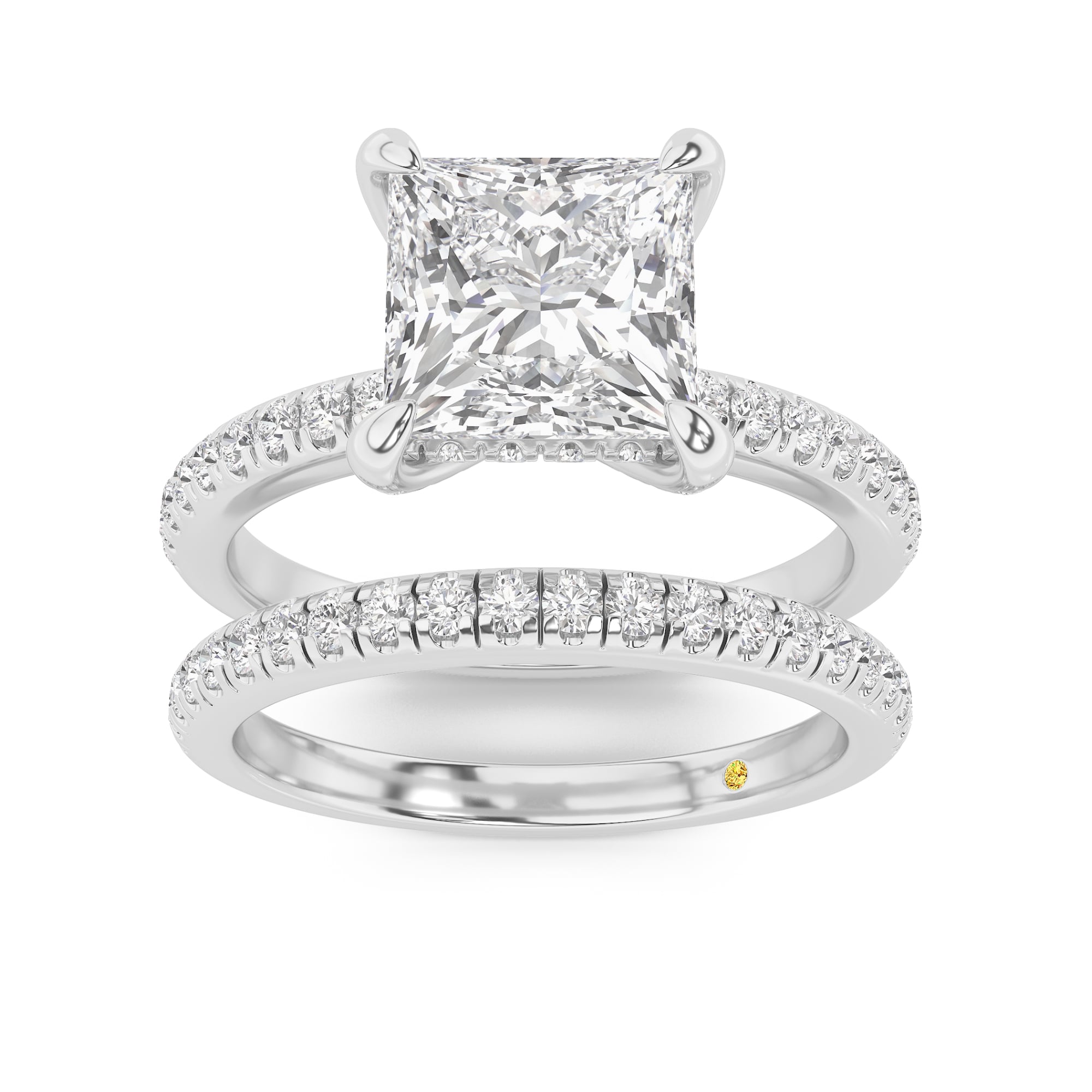 Aurelia Lab Grown Princess Cut Diamond Engagement Ring with the BonBon Half Coverage Wedding Band