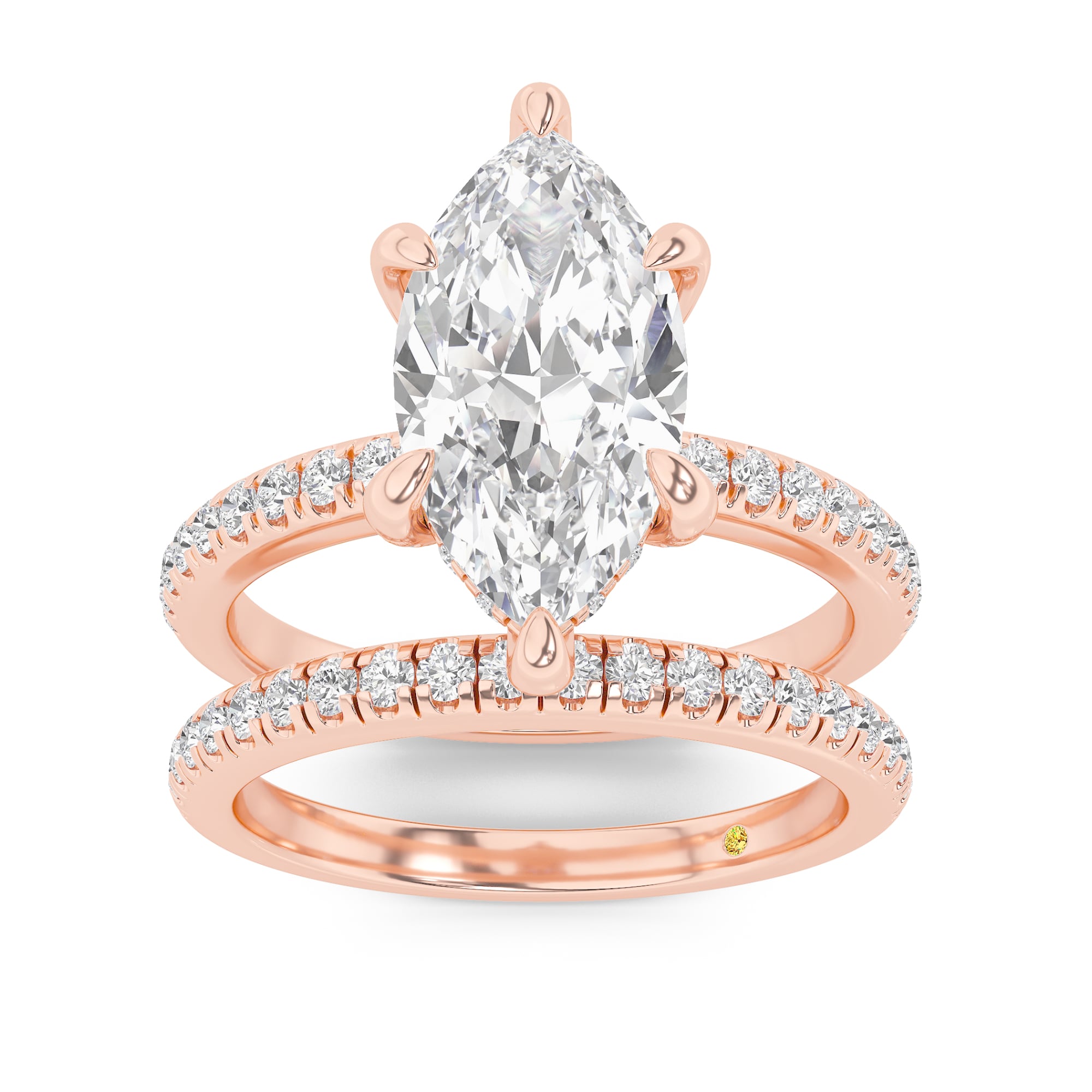 Aurelia Lab Grown Marquise Diamond Engagement Ring with the BonBon Half Coverage Wedding Band