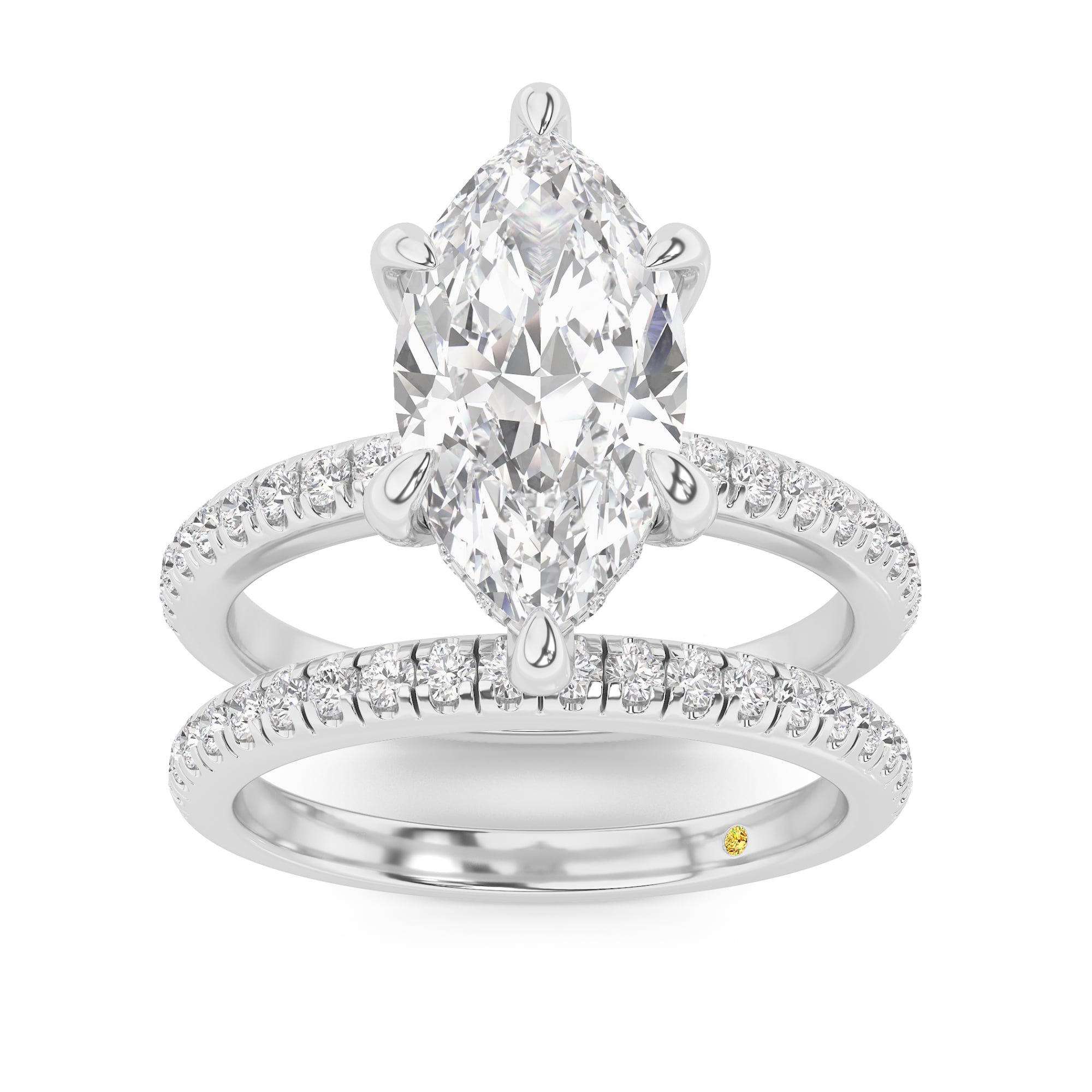 Aurelia Lab Grown Marquise Diamond Engagement Ring with the BonBon Half Coverage Wedding Band